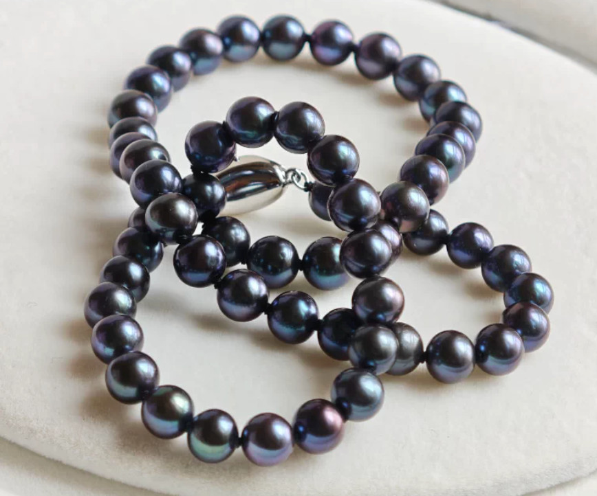 Amazing 7-8mm Natural Black Tahitian Round Pearl Necklace 16″ 17″18″ 19″ 20″