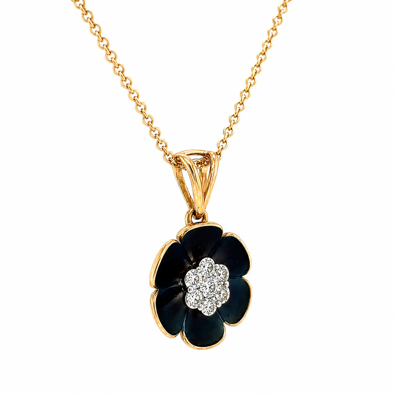 Natural Diamond Floral Pendant Necklace – 14KY Gold Bridal Cocktail Anniversary