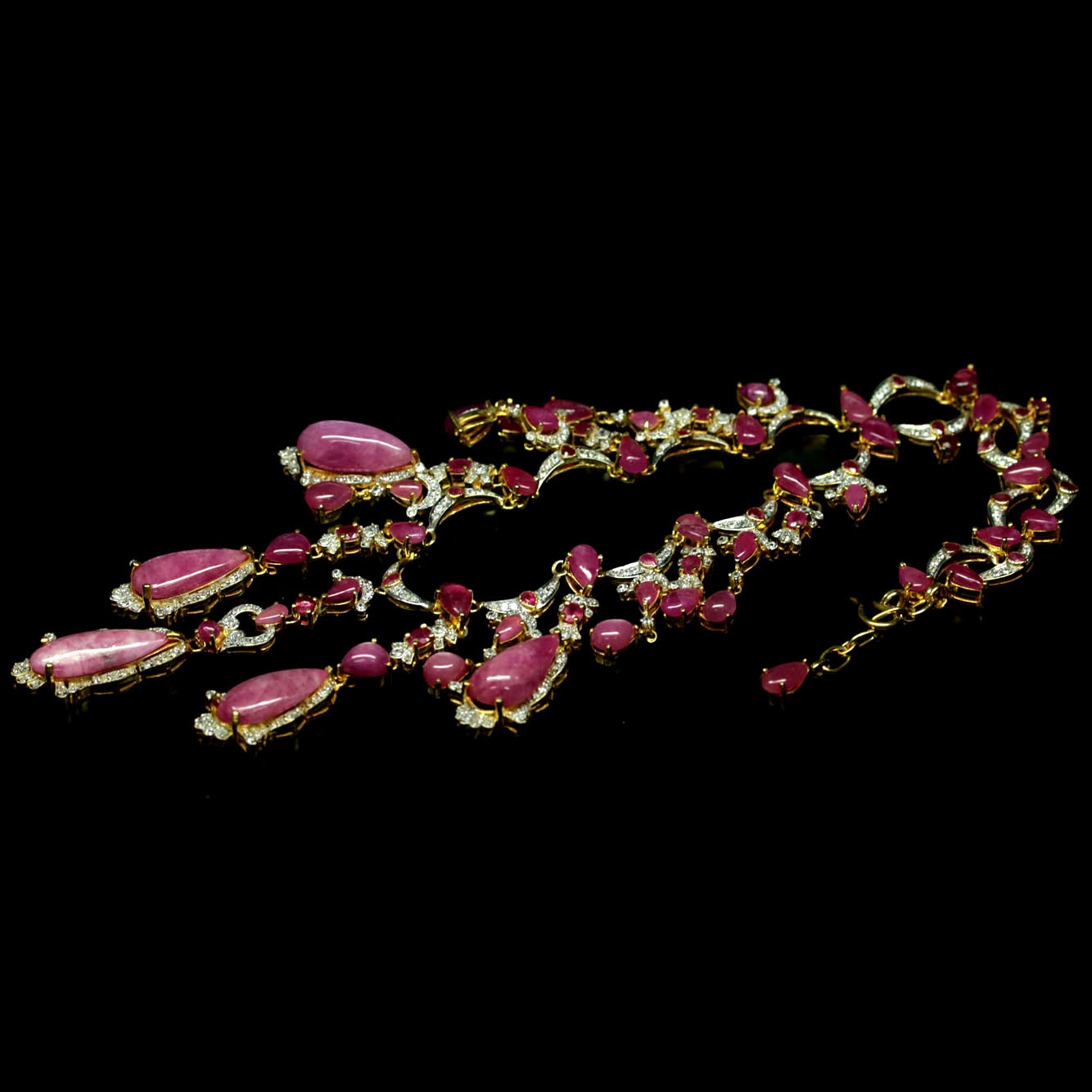 925 Sterling Silver Pink Red Ruby & Cubic Zirconia Necklace 19 in 18K Gold