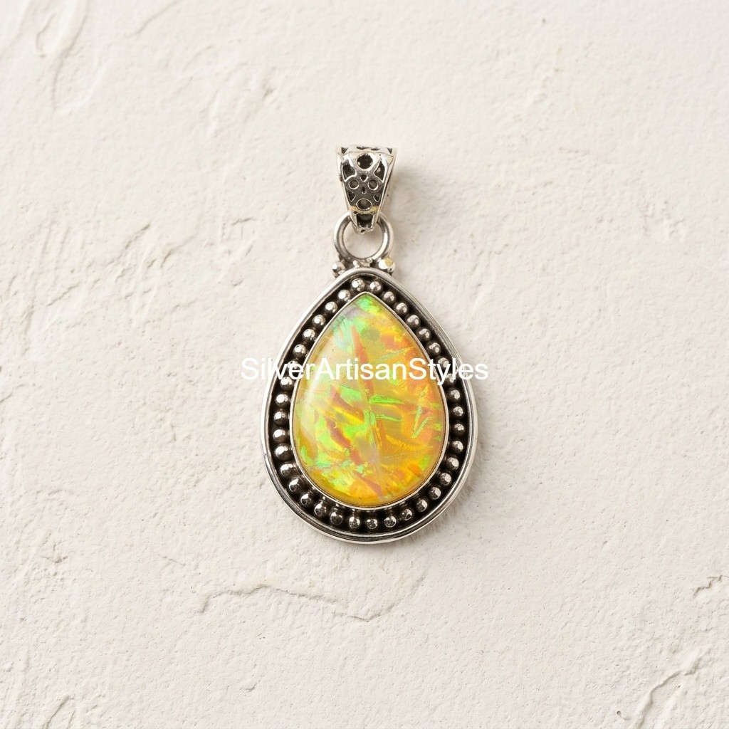 Yellow Fire Opal Gemstone Handmade 925 Sterling Silver Jewelry Pendants Gifts