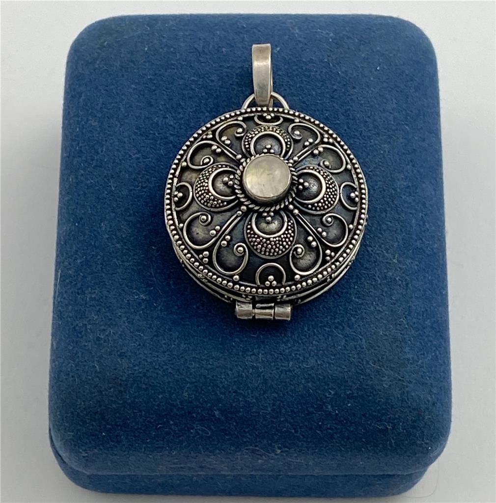 Sterling Silver & Moonstone Intricate Design Memory Locket