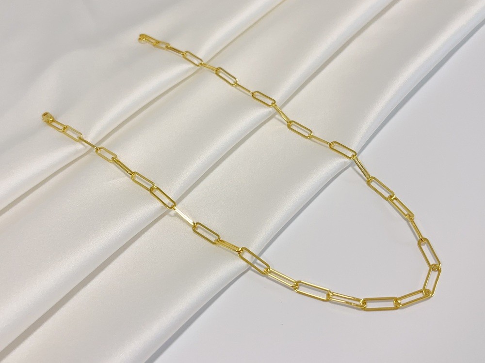 Solid Paperclip Chain Necklace Real 18K Yellow Gold Necklace 5mm 20inch