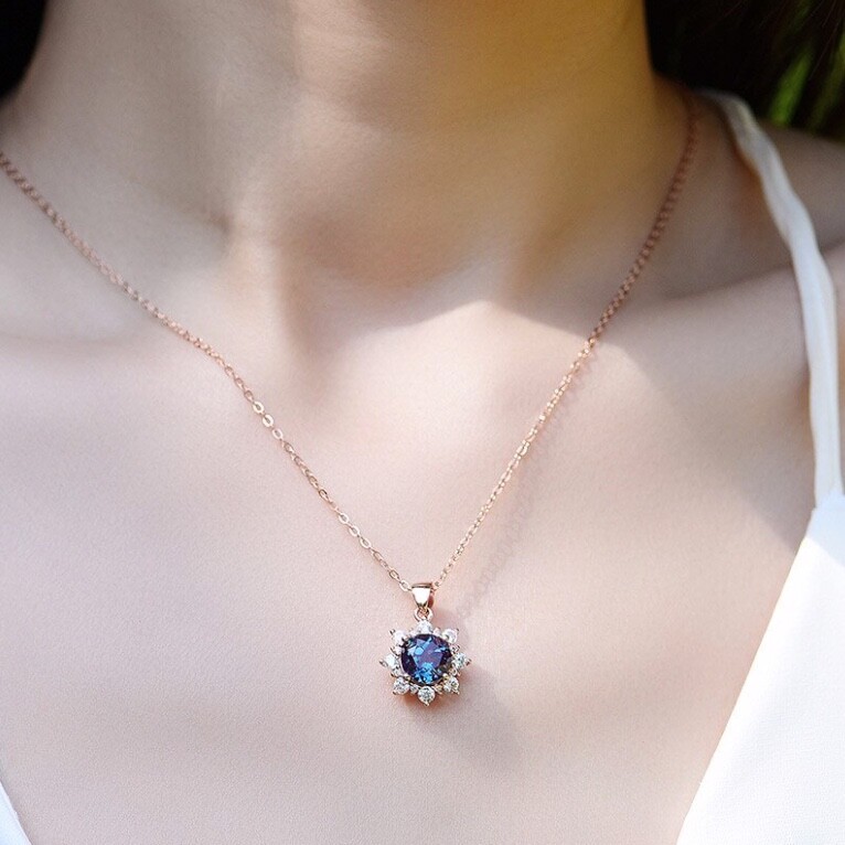 Lab Grown Color Change Alexandrite Pendant Rose Gold Vermeil , June Birthstone