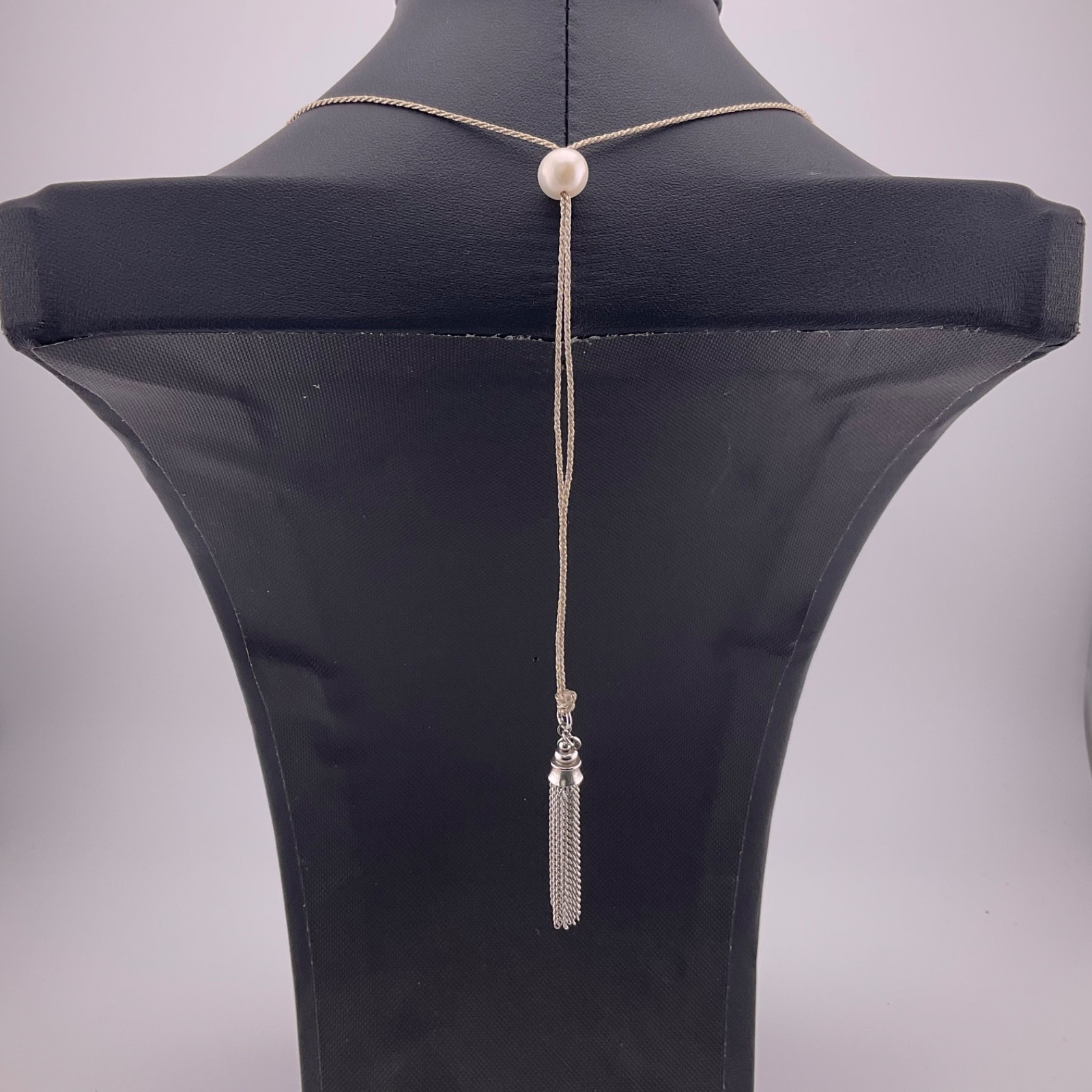 LUC Lucas Lameth Genuine Baroque Pearl Lariat Necklace Sterling Silver Tassel