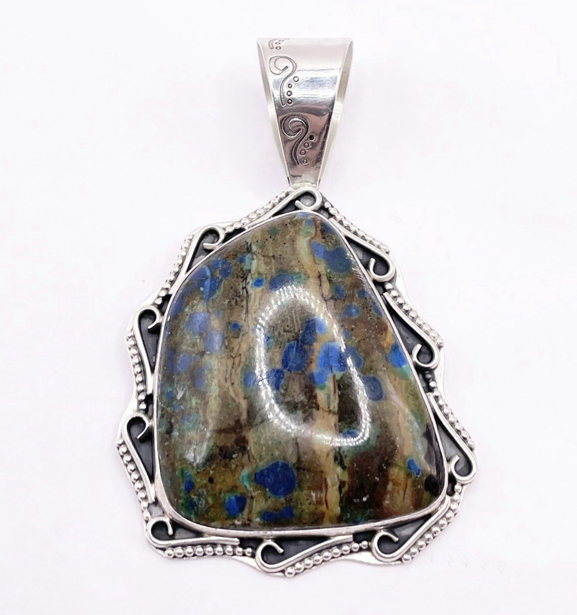925 Sterling Silver Azurite gemstone Freeform Pendant Jay King signed