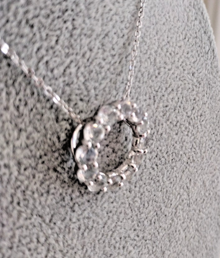 Vintage Sim Diamond White Topaz Circle Necklace Gem Tested in Box Silver Tone