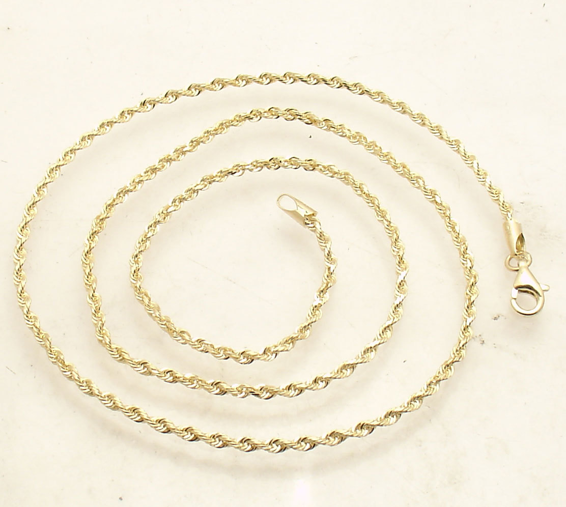 2mm Solid Sparkle Glitter Diamond Cut Rope Chain Necklace Real 10K Yellow Gold