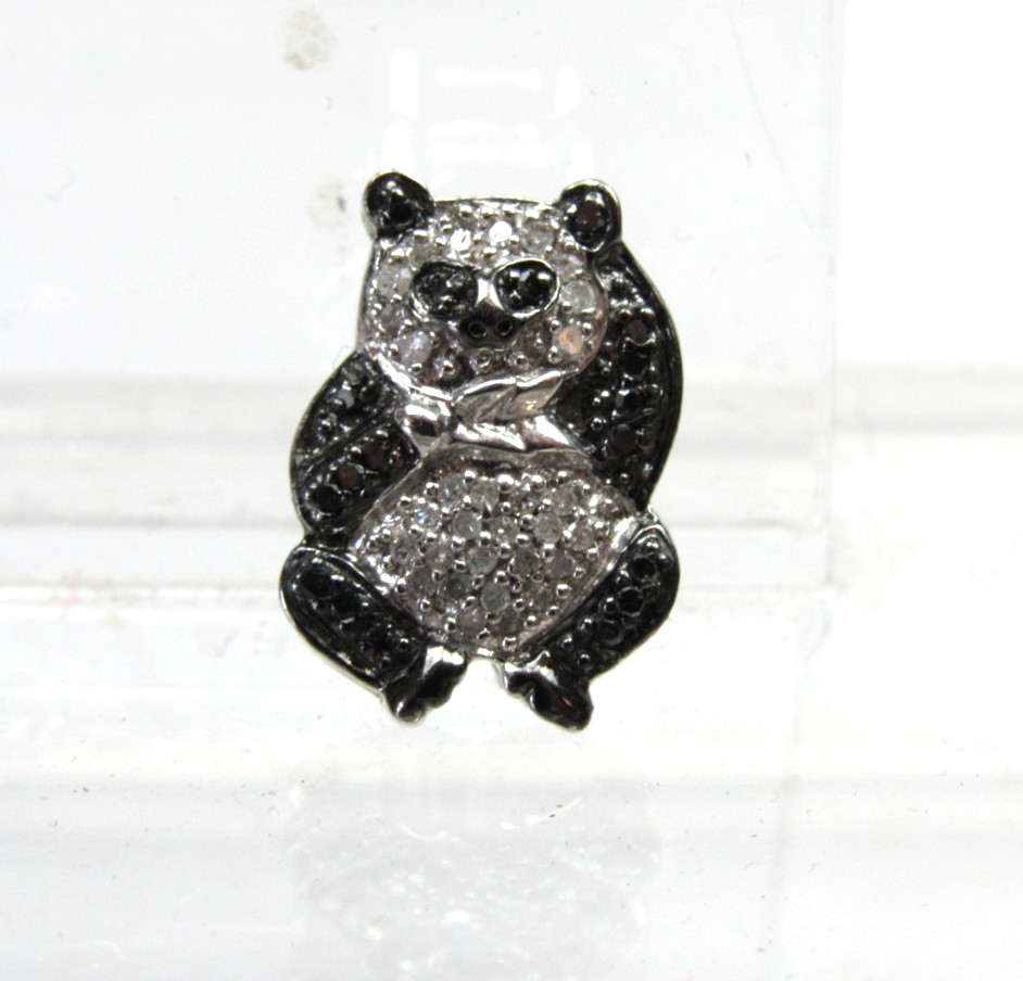 Sterling Silver Panda Pendant Black & White Diamond