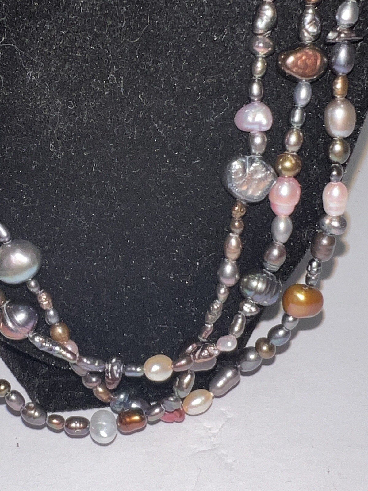 Single Strand Freshwater Pearl, Endless Necklace 34” Flapper Style Multicolor