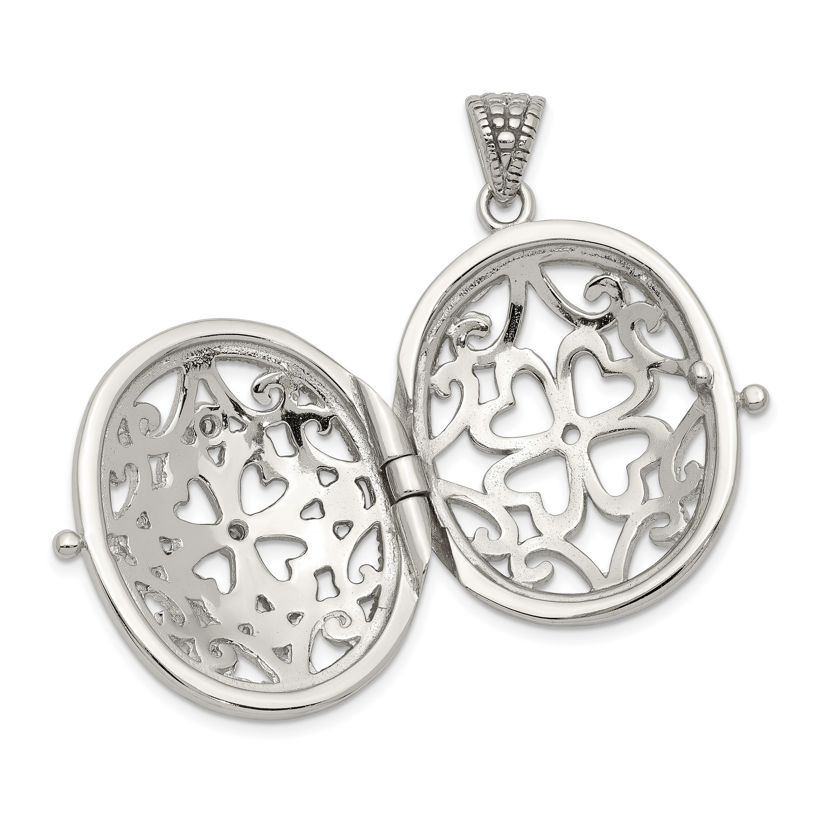 Silver CZ Fancy Filigree Oval 22mm Locket QP1454