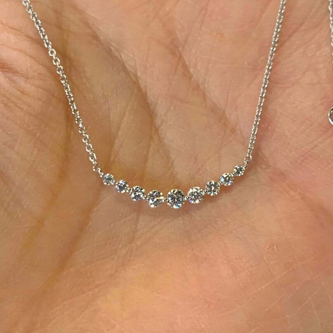 1.20Ct Round Cut VVS1/D Diamond Bar Pendant 14K White Gold Finish 18″Free Chain