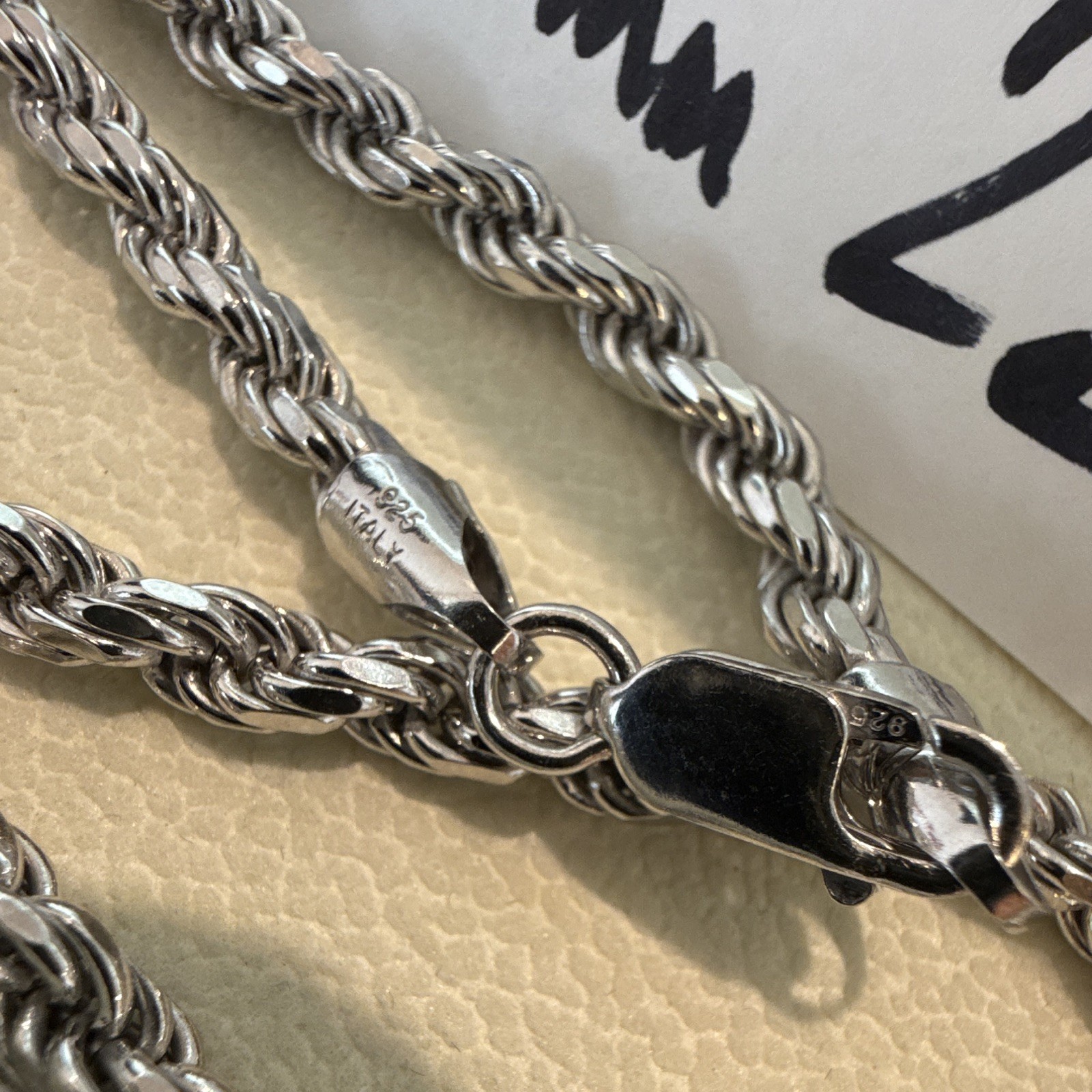 22” 4.8mm Rope Chain SOLID 925 Silver (46) w Moissanite Tennis Cross (5CTW)
