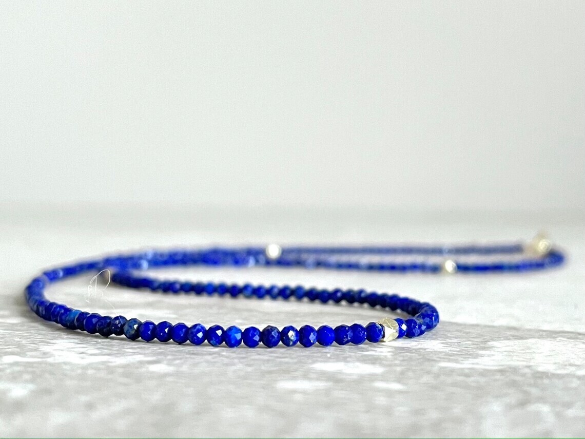 A++ Natural Blue Lapis Lazuli Faceted Round Gemstone Beads 18″ Handmade Necklace