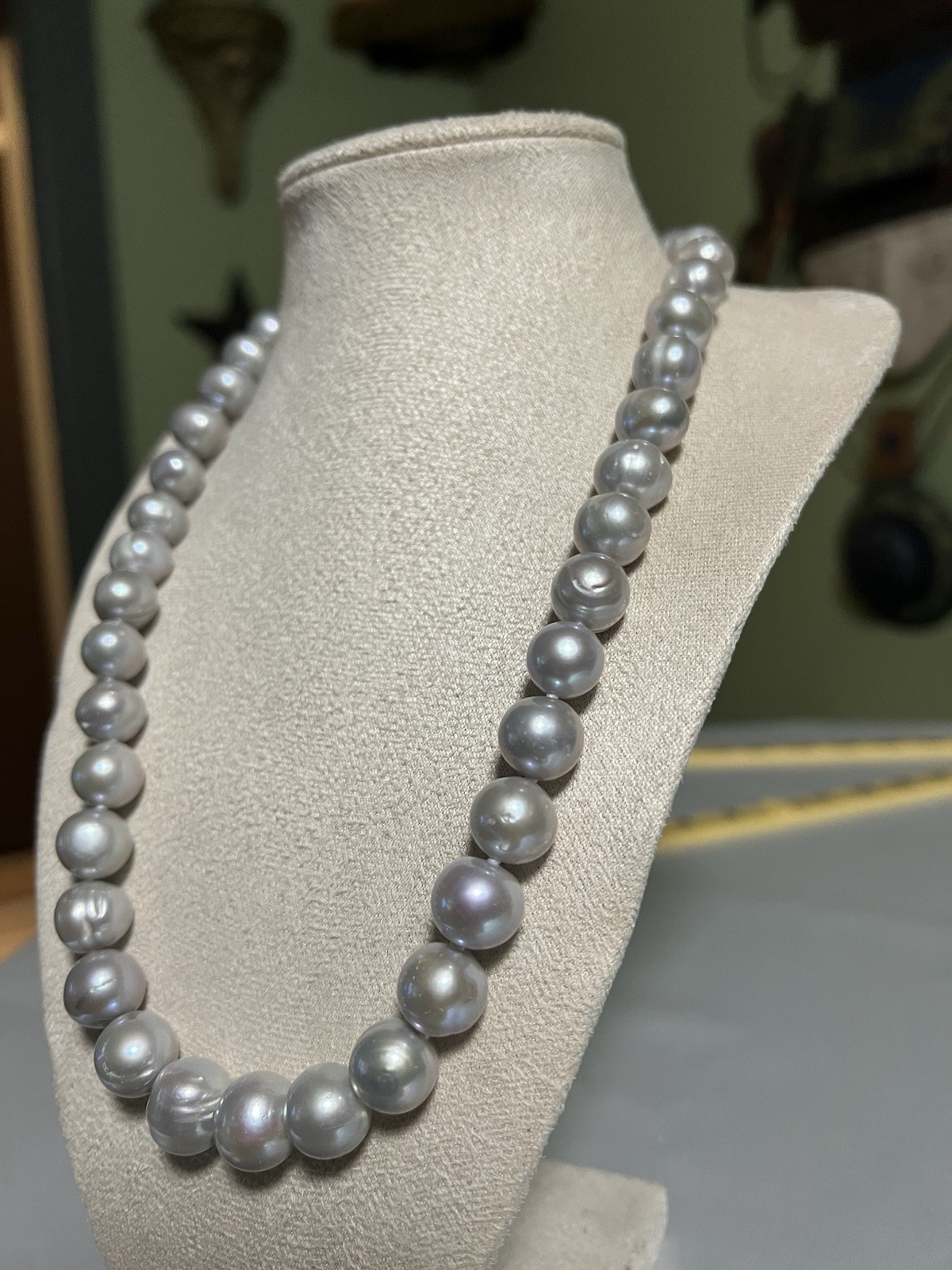 Heavy 100g Vintage OP Grey Pearl Strand Necklace Knotted Sterling Silver 925