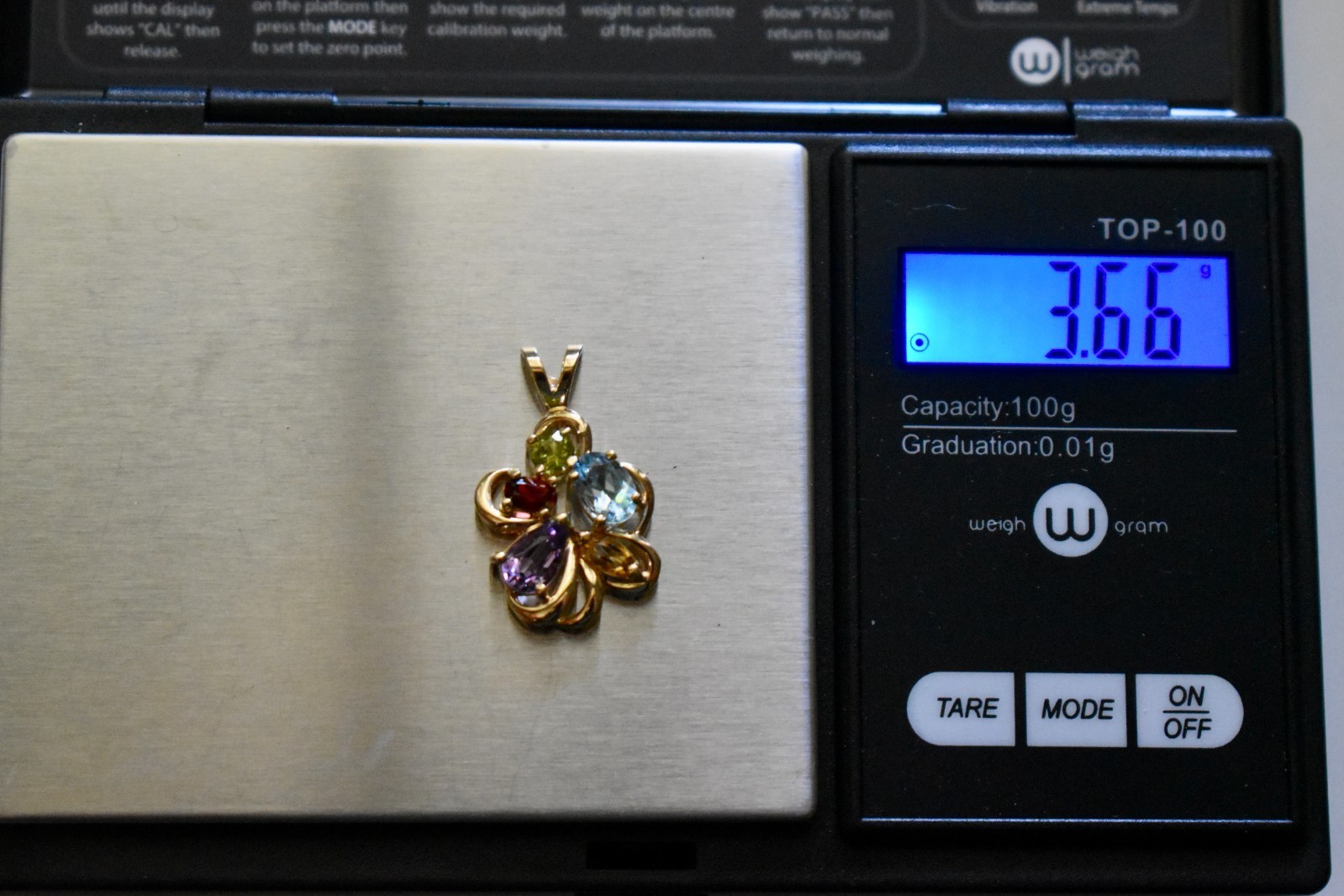 Multi Gemstone 14K Gold Pendant Garnet—Topaz—Citrine—Amethyst—Peridot 3.66 gm