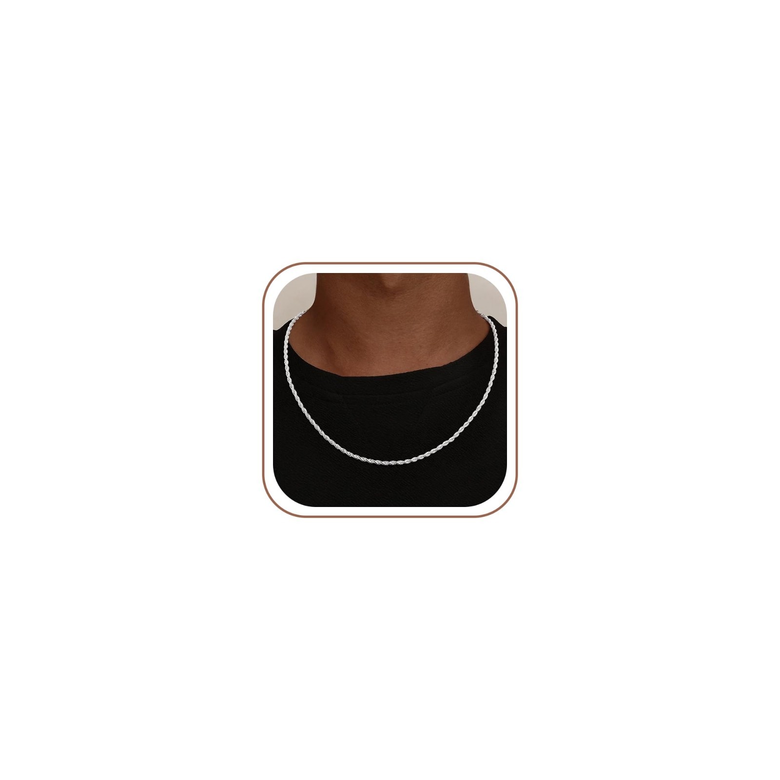 925 Sterling Silver Rope Chain Necklace for Men – Diamond-Cut Braided Jewelry 18