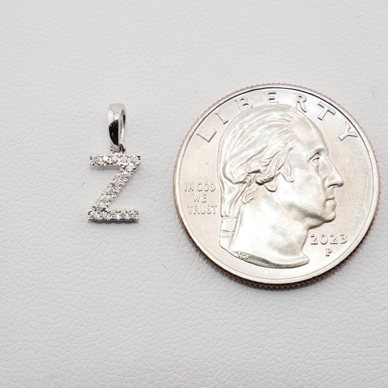 14K Small White Gold Diamond Initial Pendants | Available Letters W-X-Y-Z