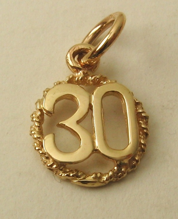 GENUINE SOLID 9K 9ct YELLOW GOLD 30 BIRTHDAY ANNIVERSARY GIFT CHARM/PENDANT
