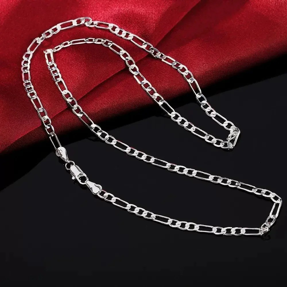 925 Sterling Silver 4MM Figaro Chain Necklace Men Women Fashion Party Jewelry
