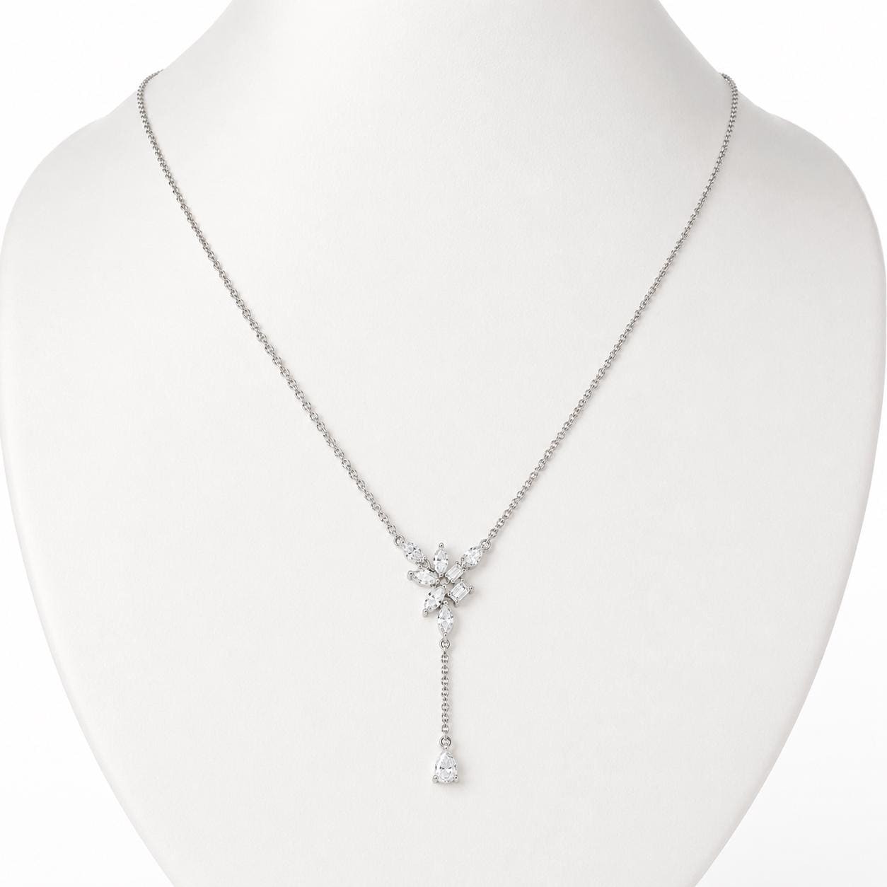 0.16 ct Natural Baguette Y Necklace 14K Gold 14K Solid Gold Floral Cluster