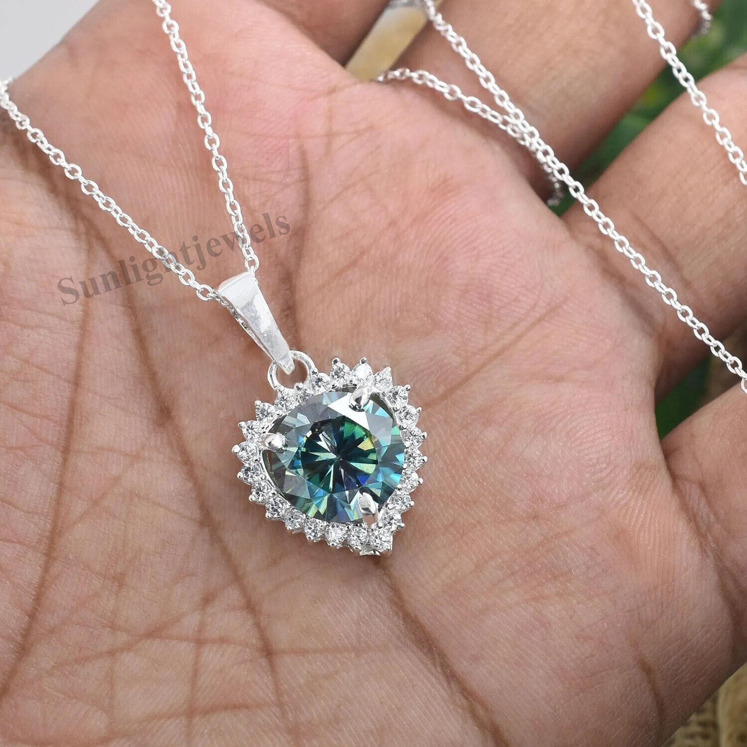 Romantic Blue Lab Grown Diamond Solitaire Drop Pendant 4.8 Ct 925 Silver