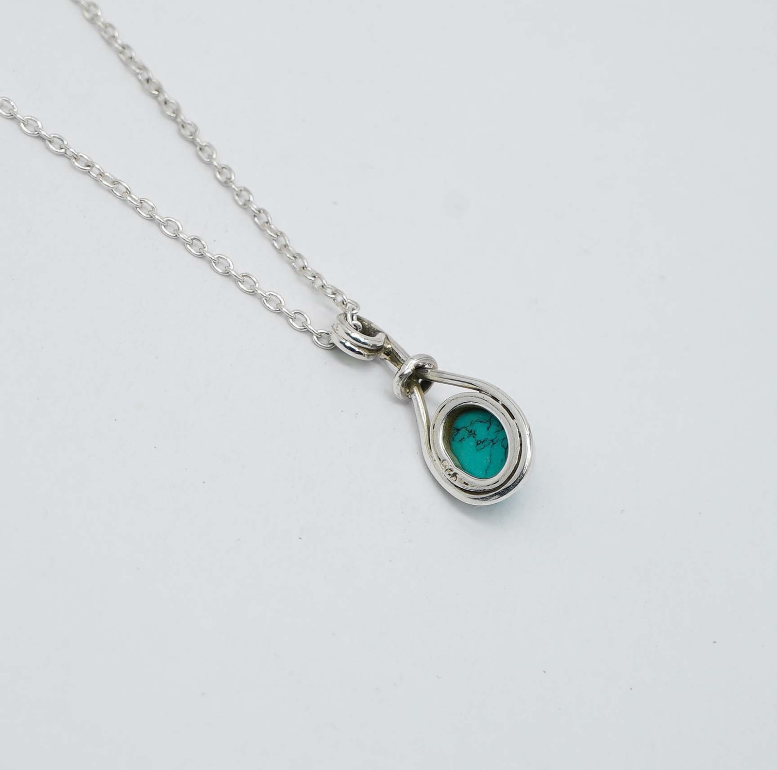 925 Solid Sterling Silver Blue Turquoise Chain Pendant-18.7 Inch