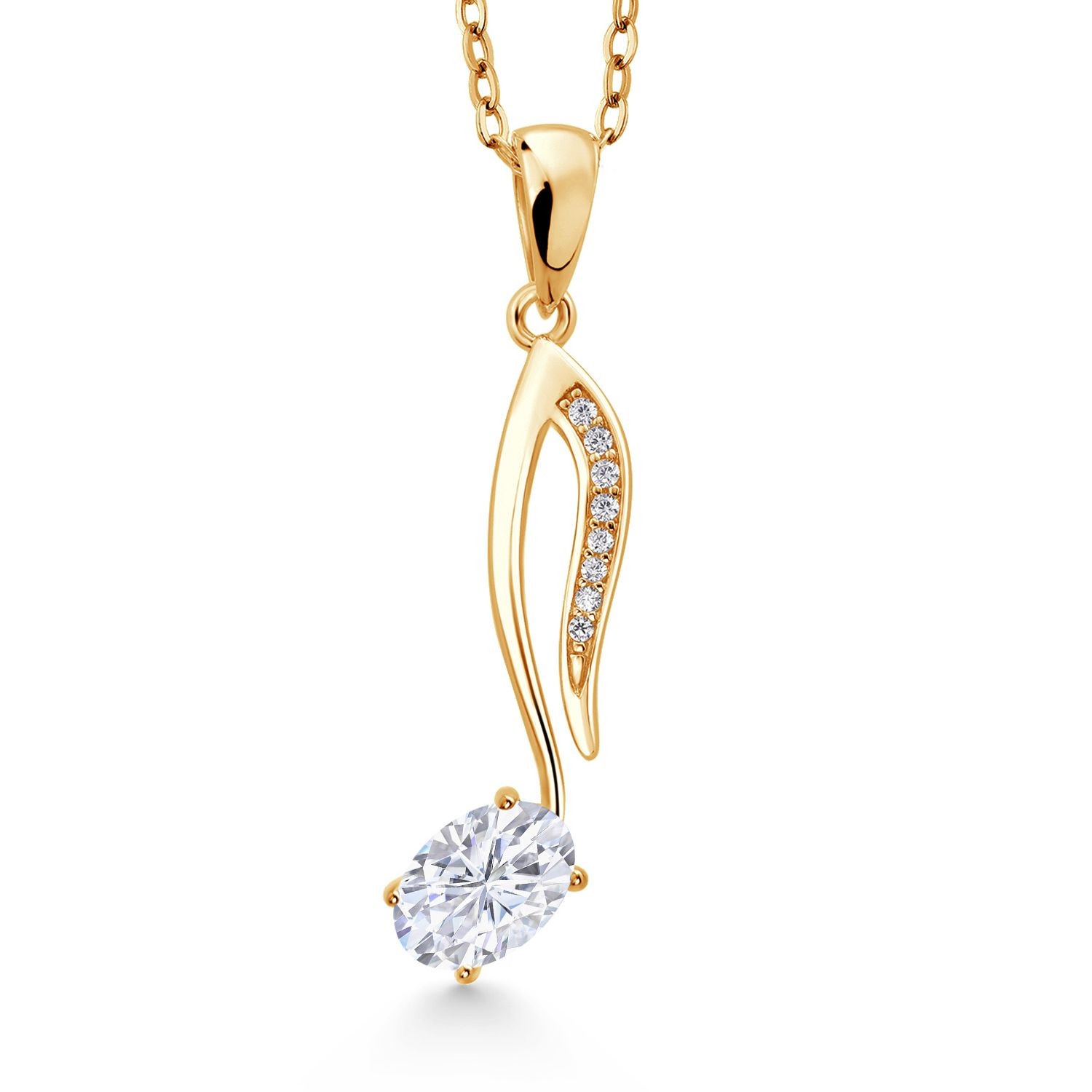 18K Yellow Gold Plated Silver Pendant with Chain Set with Near Colorless (GH)