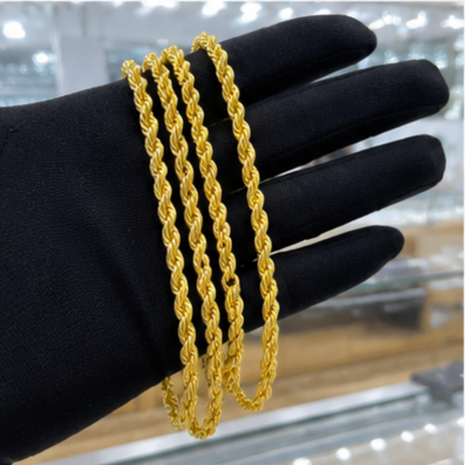 5.5mm 14K Gold Plated Hollow Rope Chain Necklace for Men & Women