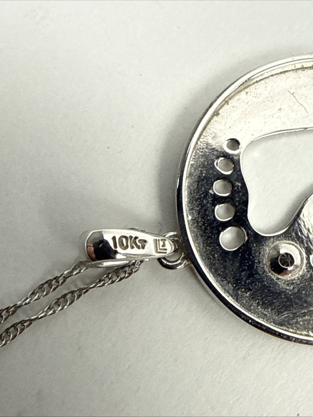 Tiny Toes Diamond Accent “Two Feet” Disc Pendant And Chain in 10K White Gold