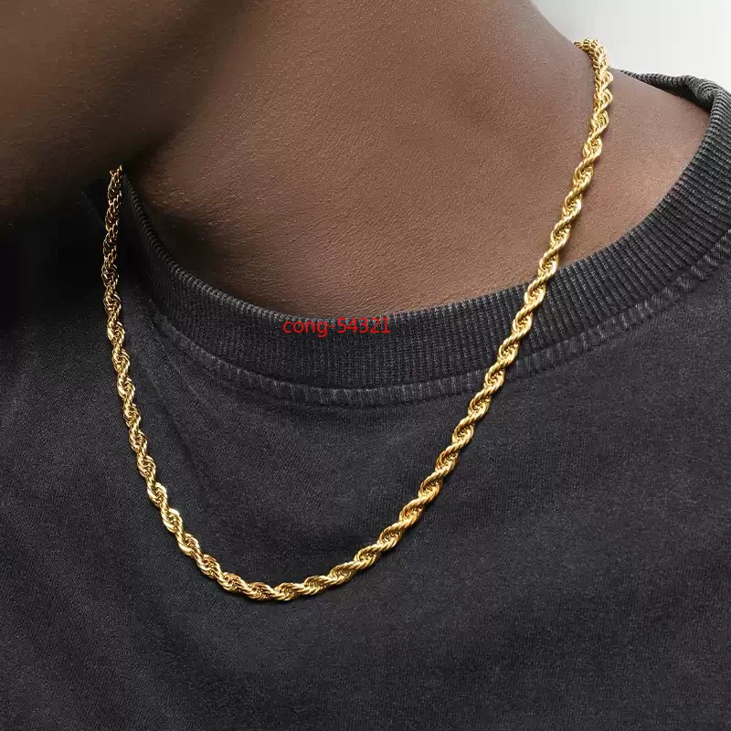 10K Yellow Gold 3-5mm Braided Twist Rope Chain Necklace, Elongated, Men18″- 24″