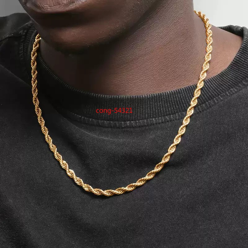 10K Yellow Gold 3-5mm Braided Twist Rope Chain Necklace, Elongated, Men18″- 24″