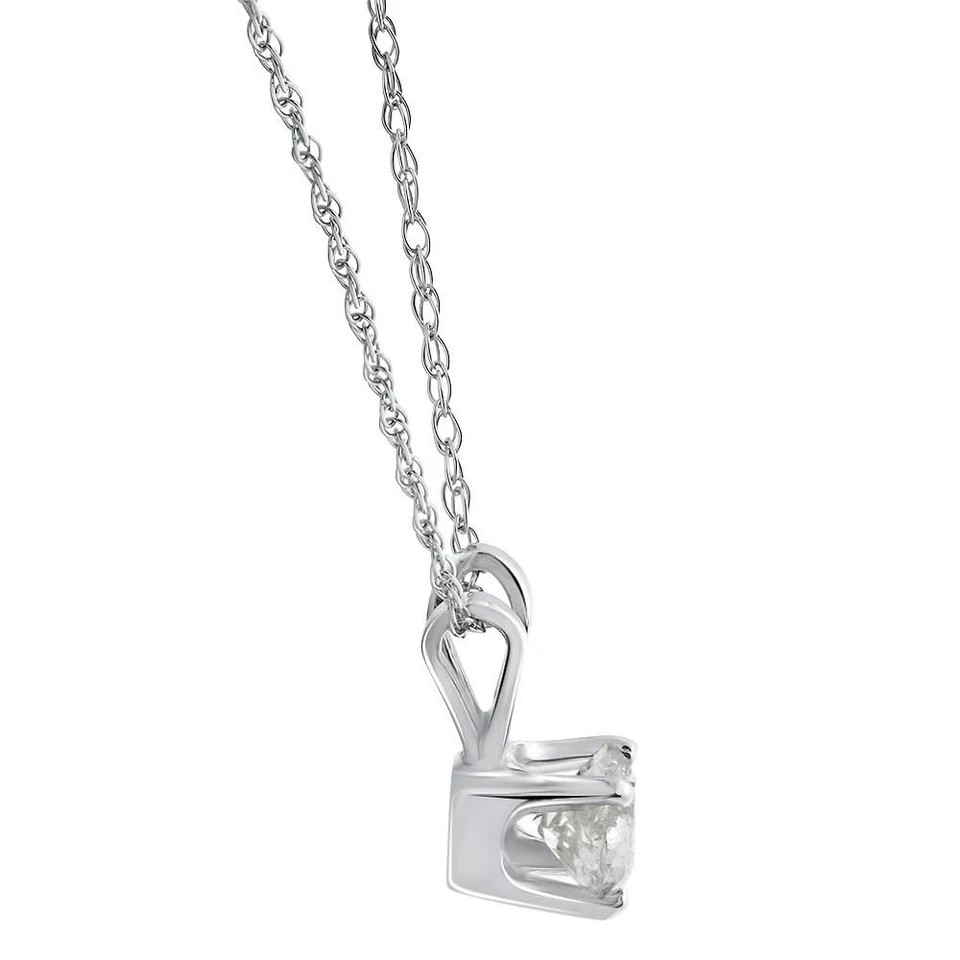 3/4 Ct TDW Round Solitaire Diamond Pendant 14k White Gold Womens Necklace