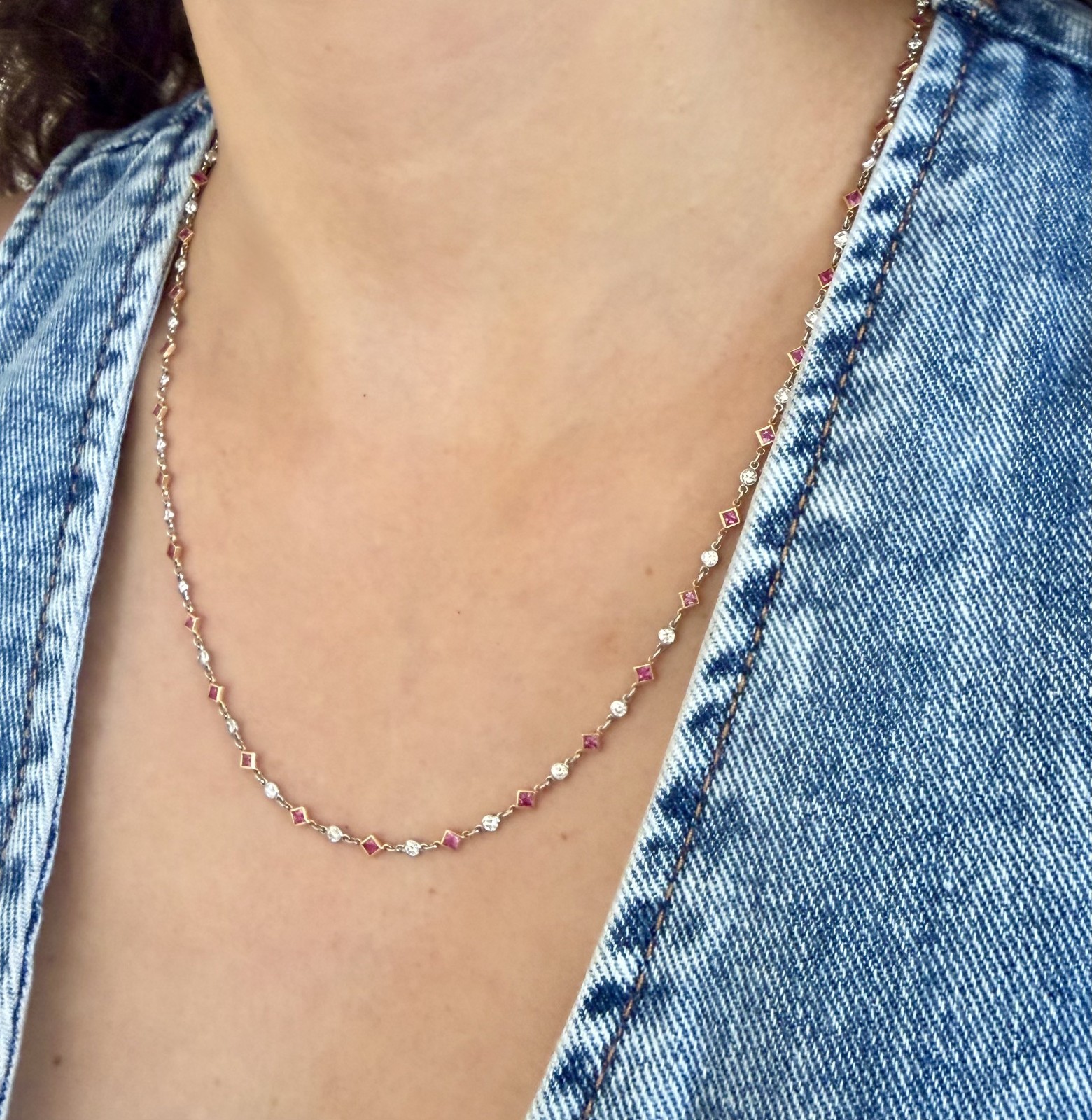 18K/Platinum Diamond & Pink Sapphire By the Yard Necklace 1.53/2.65CT