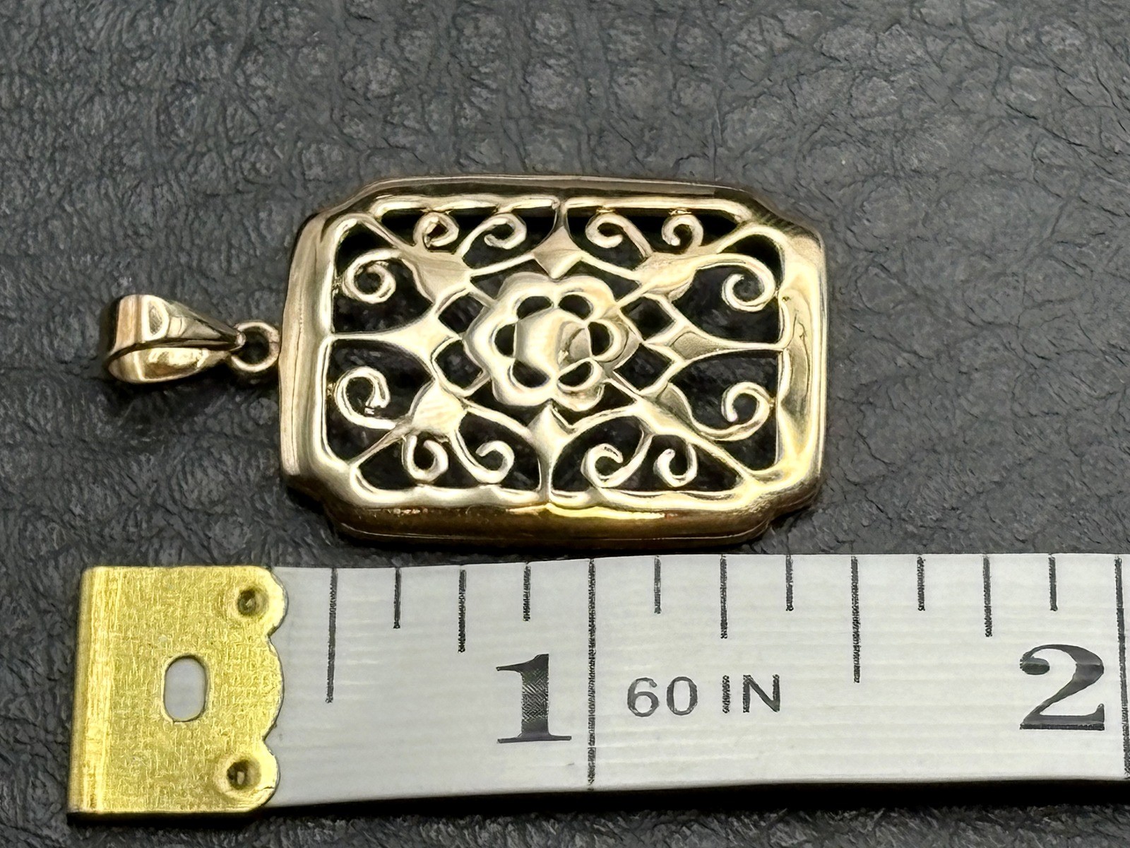 Vermeil Sterling Silver Filigree Rectangle Pendant Floral Cutout Design Openwork