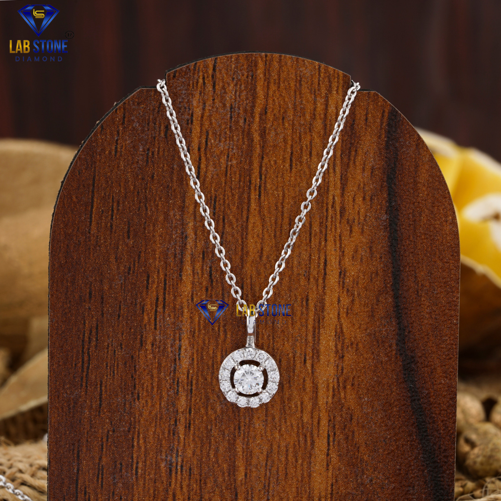 0.31 TDW Round Lab Grown Diamond Stylish Pendant 18k White Gold