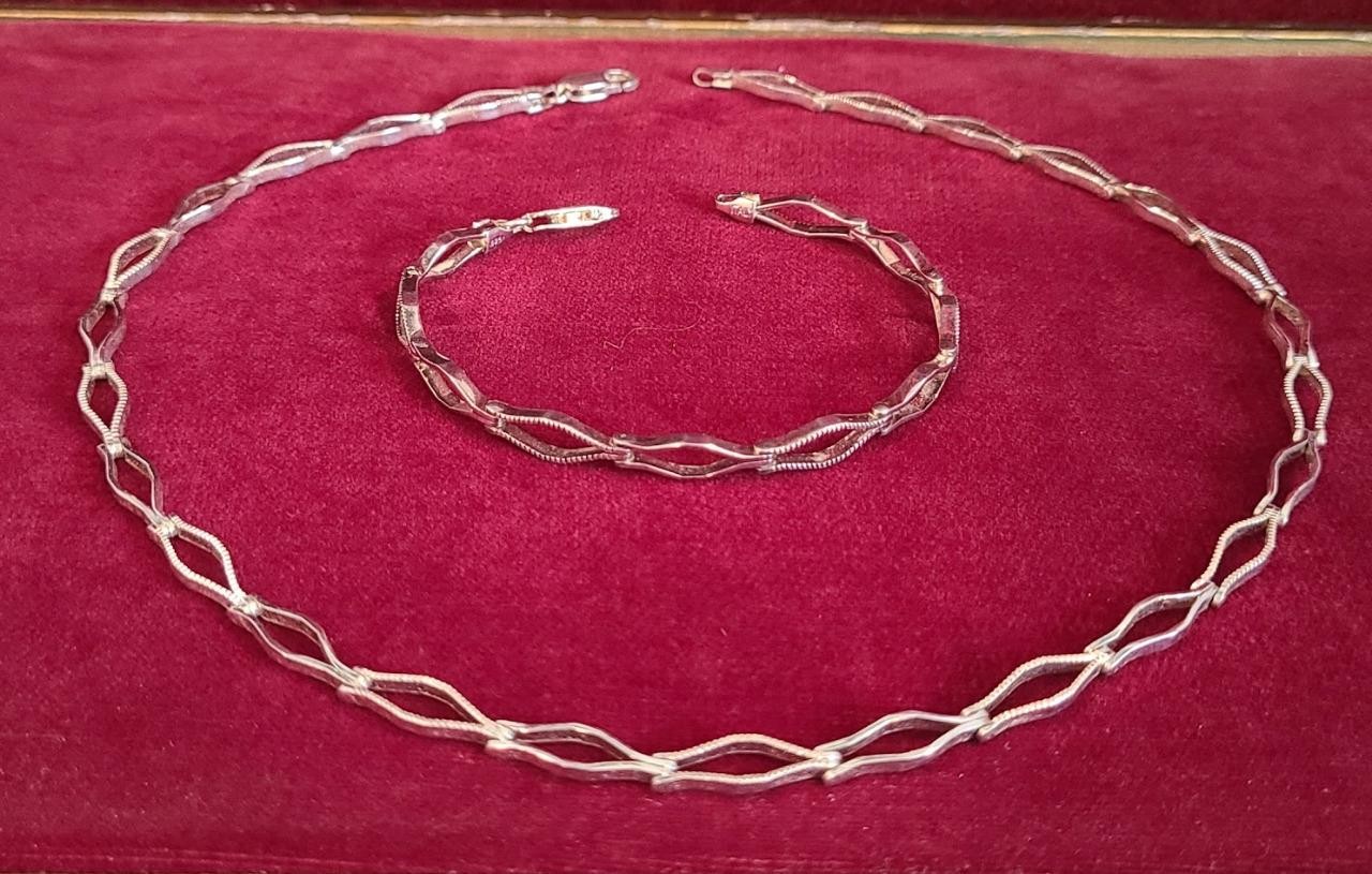 Vintage Sterling Silver 925 Italy Thick Hinged Link Necklace Bracelet ~ 24 grams