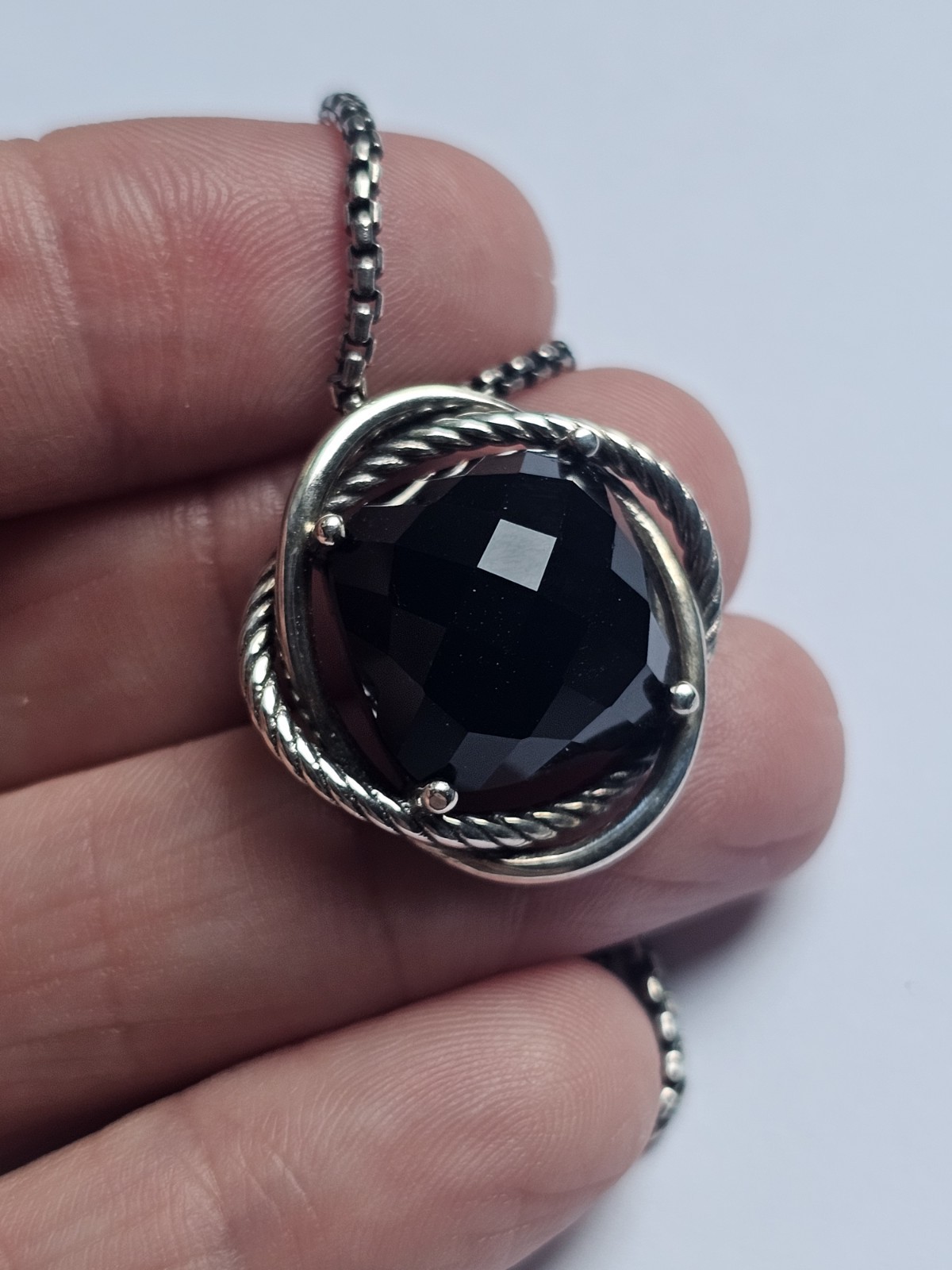 David Yurman 14mm Chatelaine Black Onyx Cushion Pendant Necklace Silver 925