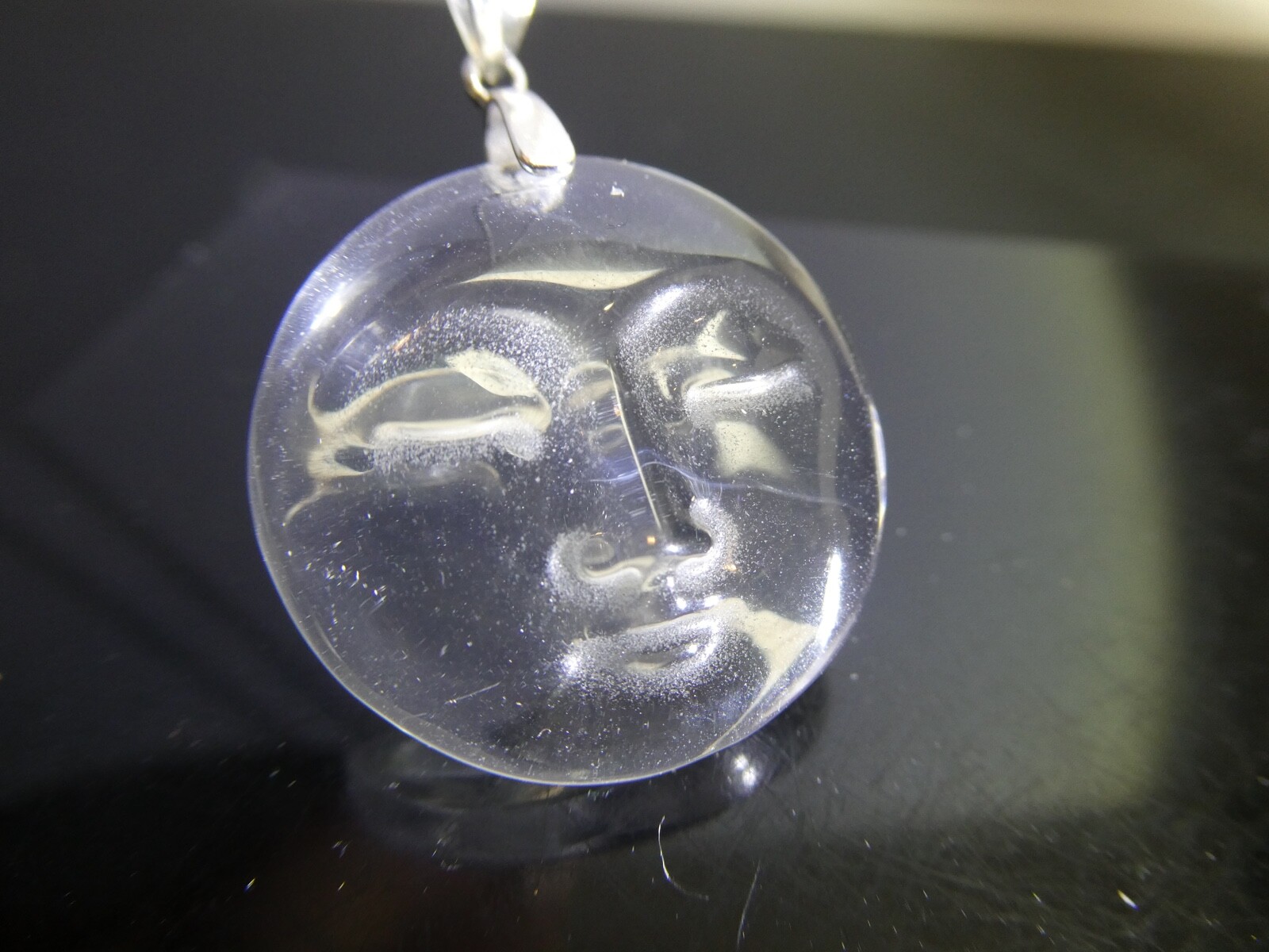 Rock Crystal Clear Quartz MOON Gemstone Sterling Silver 925 Pendant Necklace