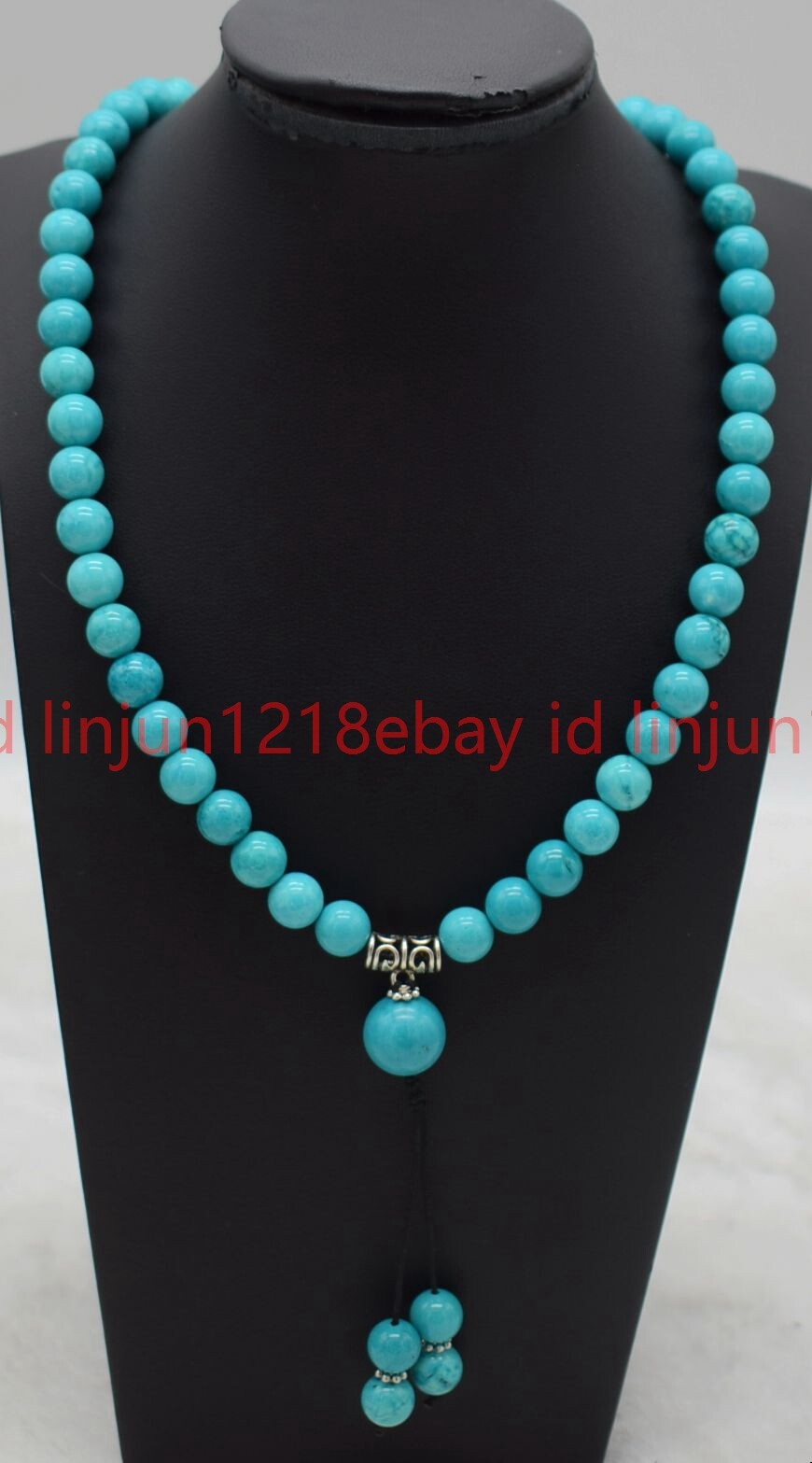 Natural Pretty 8mm Blue Turquoise Round Gemstone Beaded Pendant Necklace 16-32in