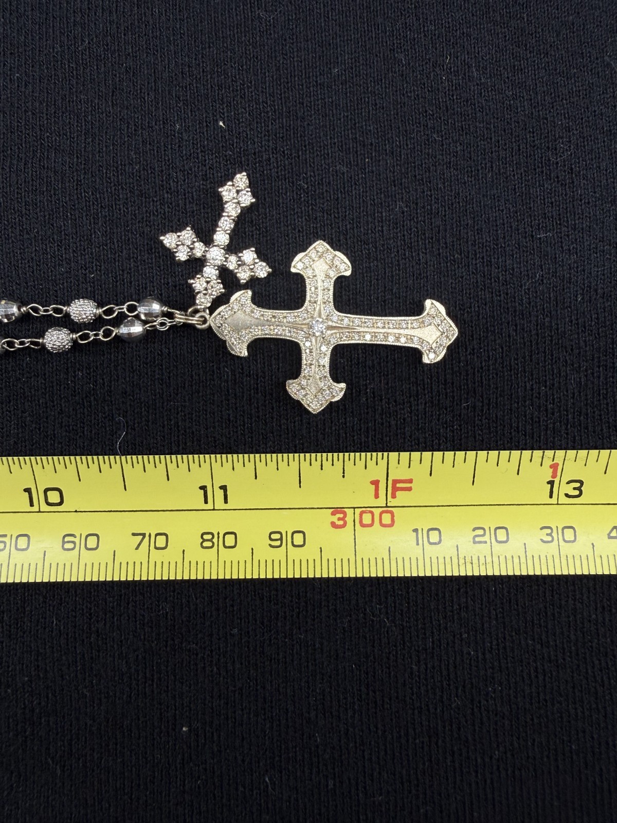 Devon Paige McCleary 14K Gold Diamond Double Cross Necklace Designer Signed