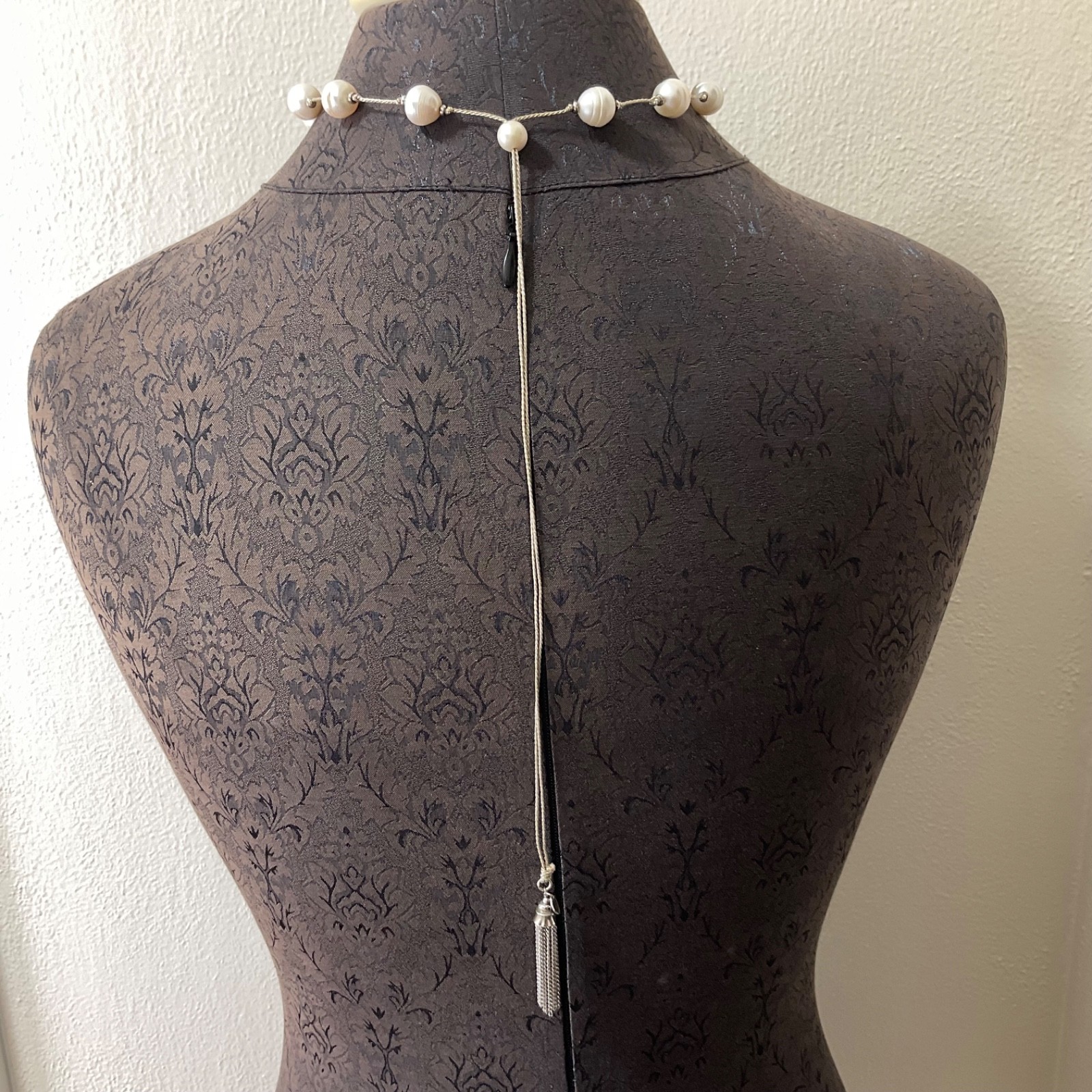 LUC Lucas Lameth Genuine Baroque Pearl Lariat Necklace Sterling Silver Tassel