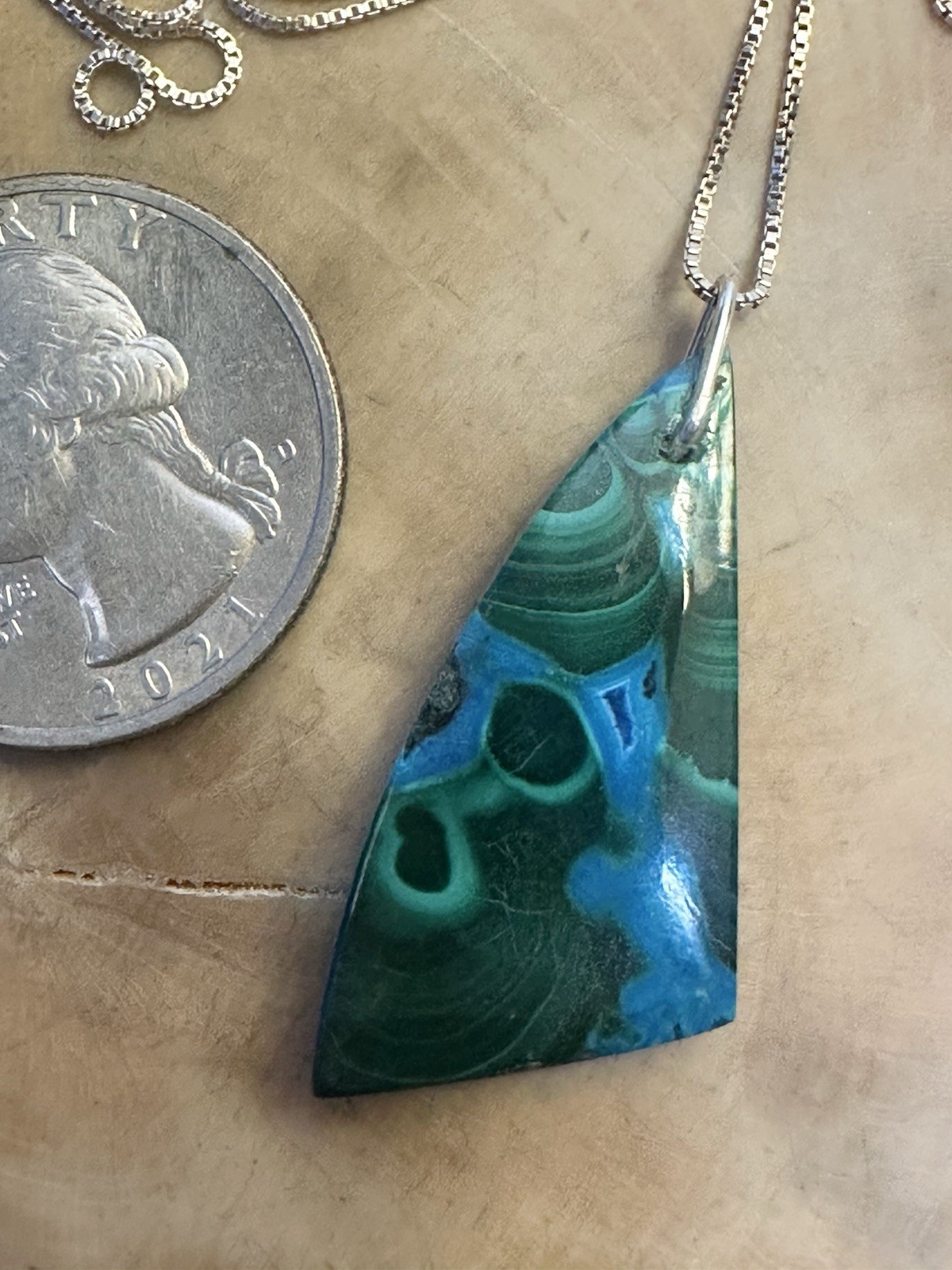 Cool Natural Chrysocolla Malachite Cabochon 925 Silver Necklace 20 In