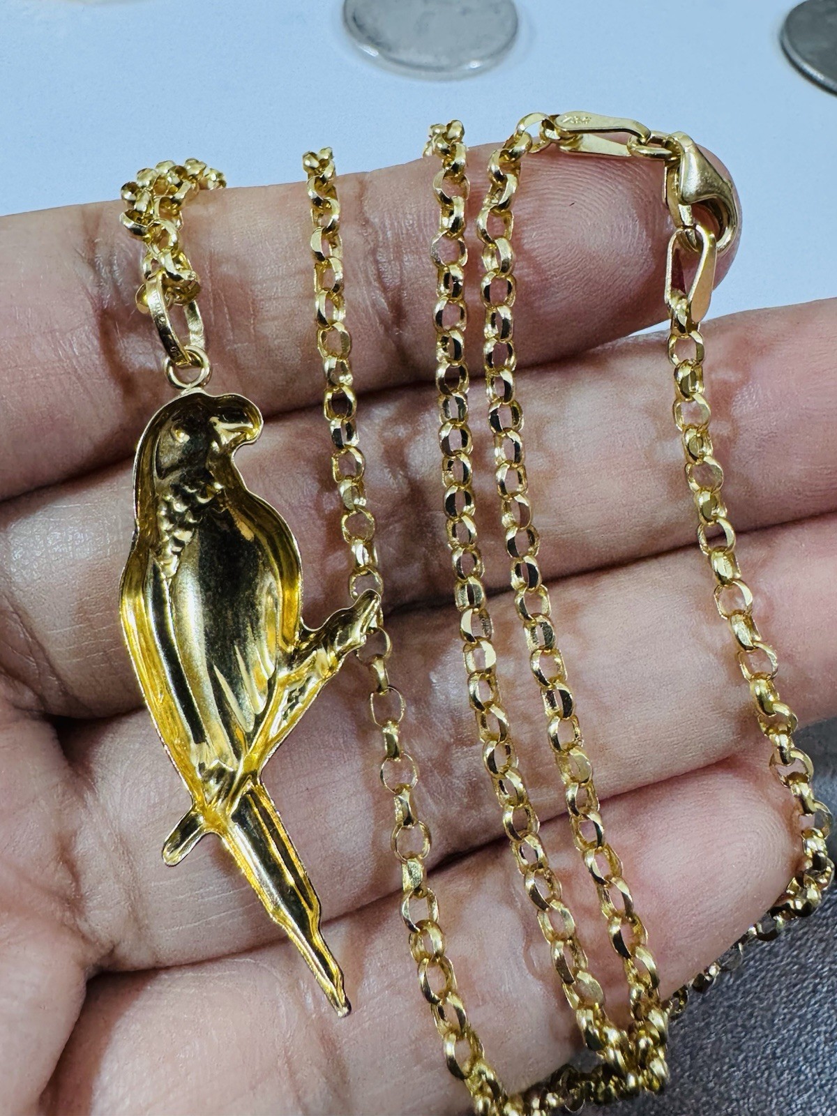 Solid 18K 750 Real Dubai Fine Gold Eagle Bird Set Necklace 18” long 3mm 5.9g