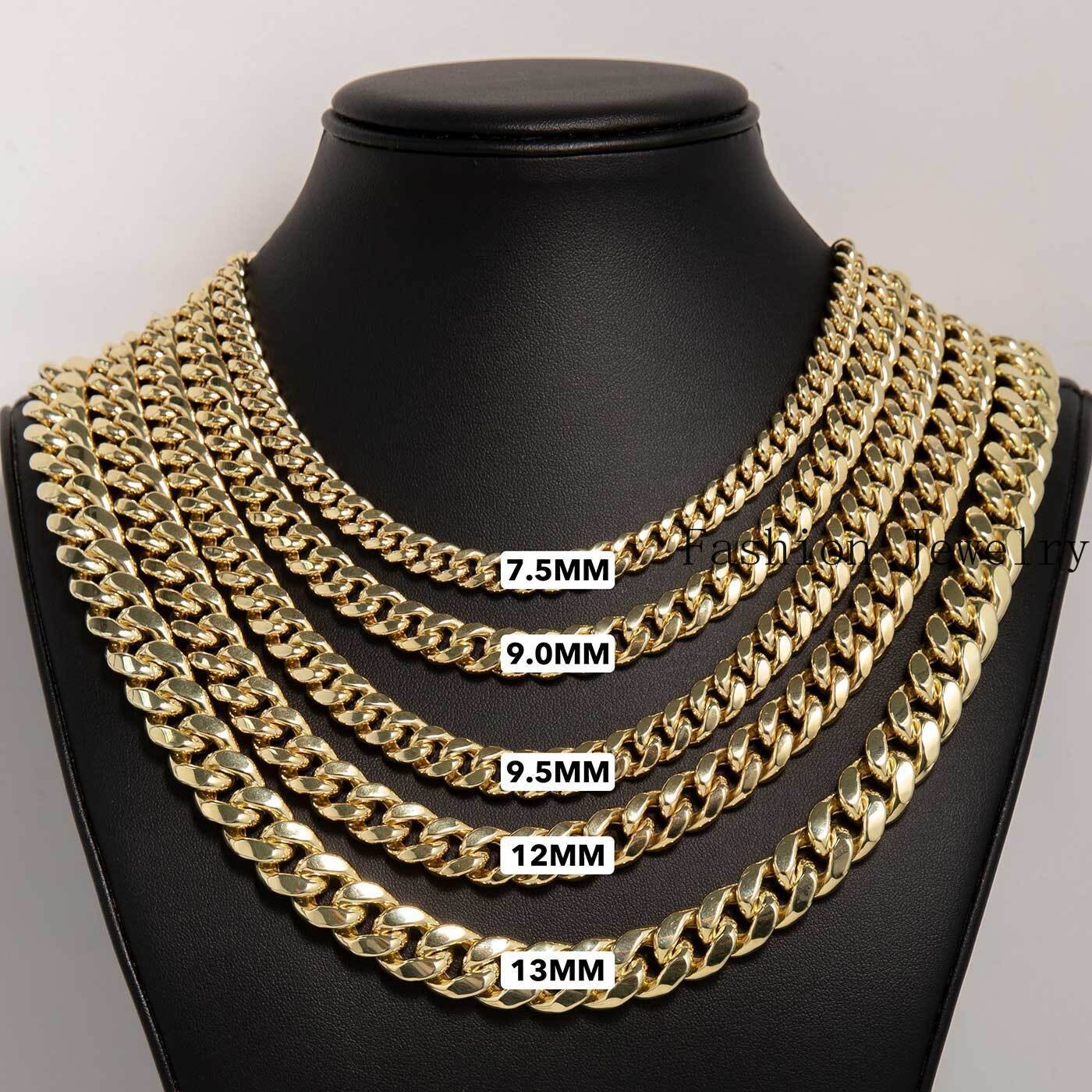 Shiny Miami Cuban Link Chain Necklace Real 14K Yellow Gold All Sizes