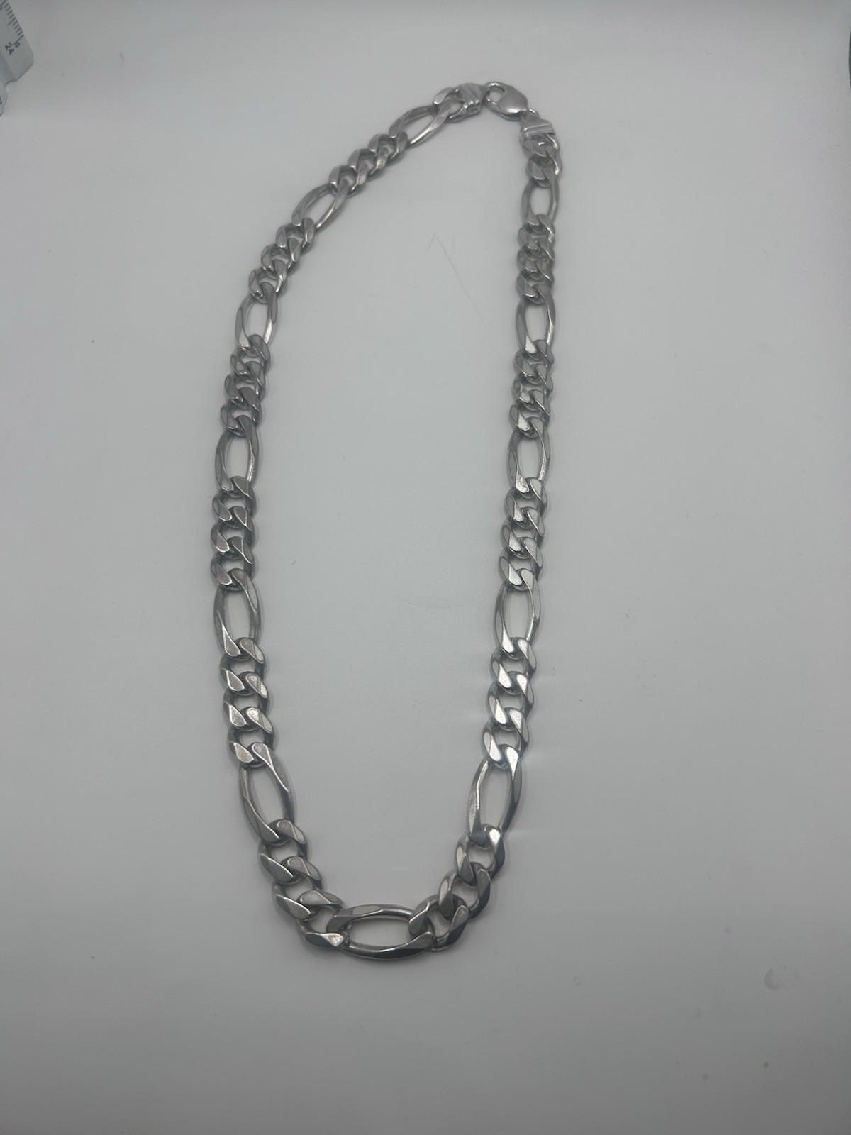 Sterling Silver 925 Figaro Chain Necklace 22” 98 Grams Lobster Claw Clasp