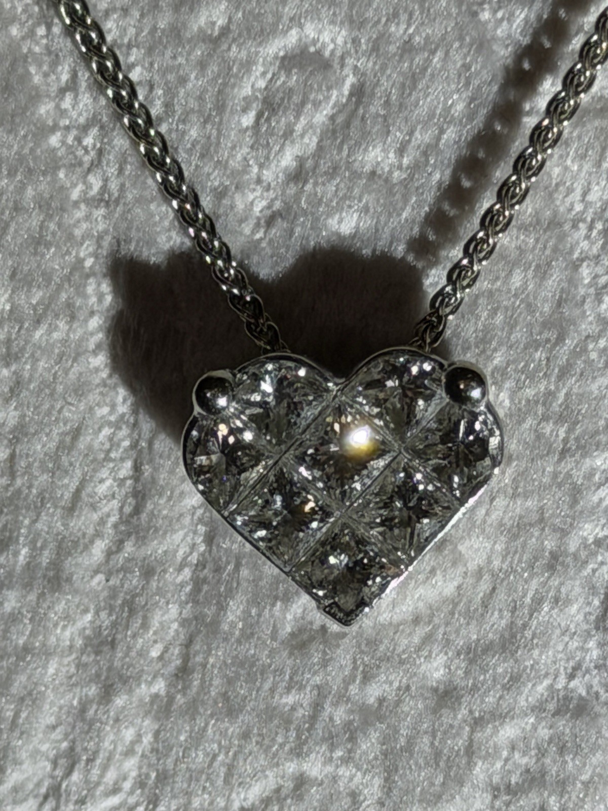 14K White Gold 1.00 CTW Invisible Set Diamond Heart Pendant Necklace VS2/I