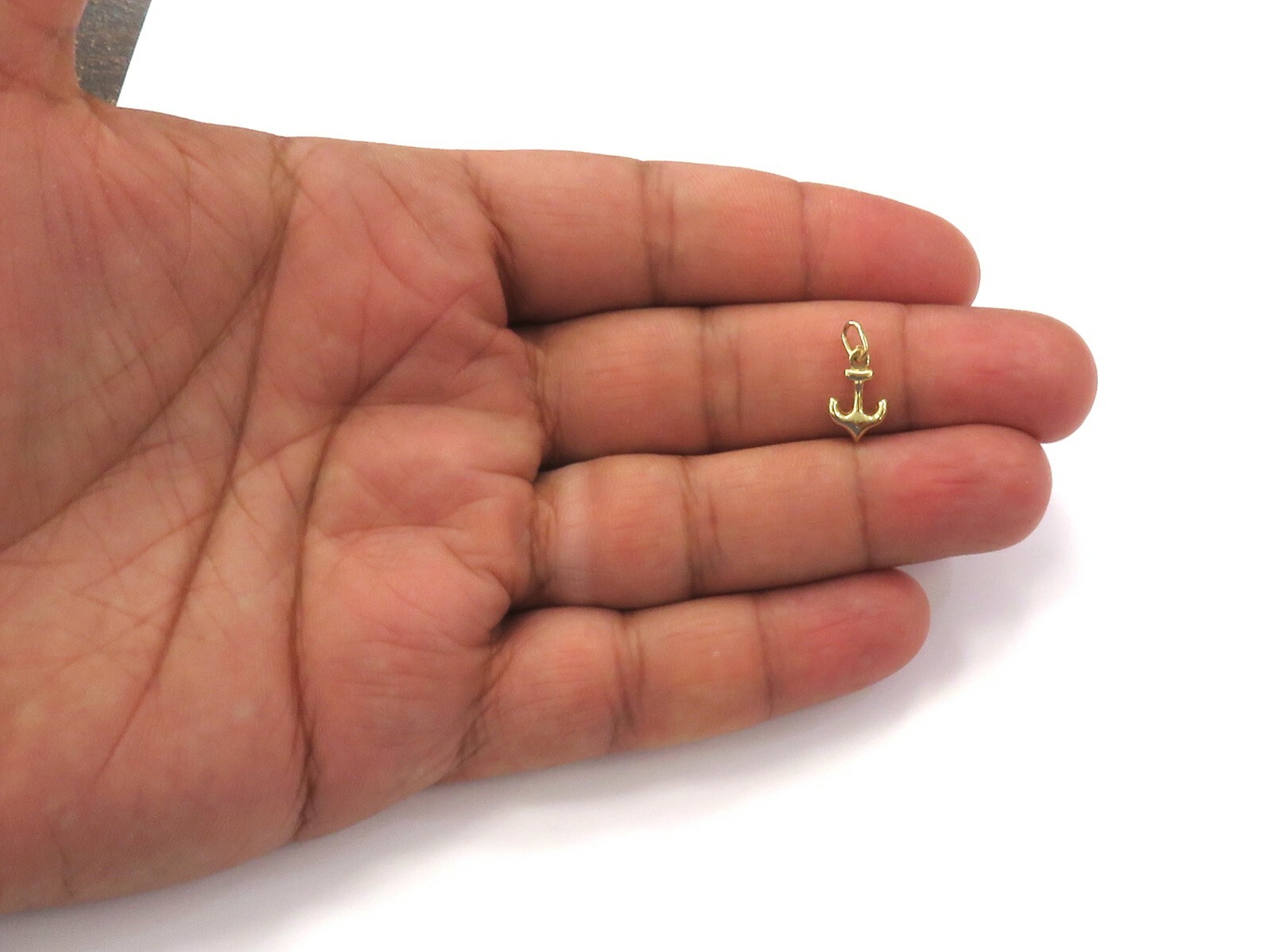 14K Yellow Gold Tiny Small Anchor Charm Necklace Pendant