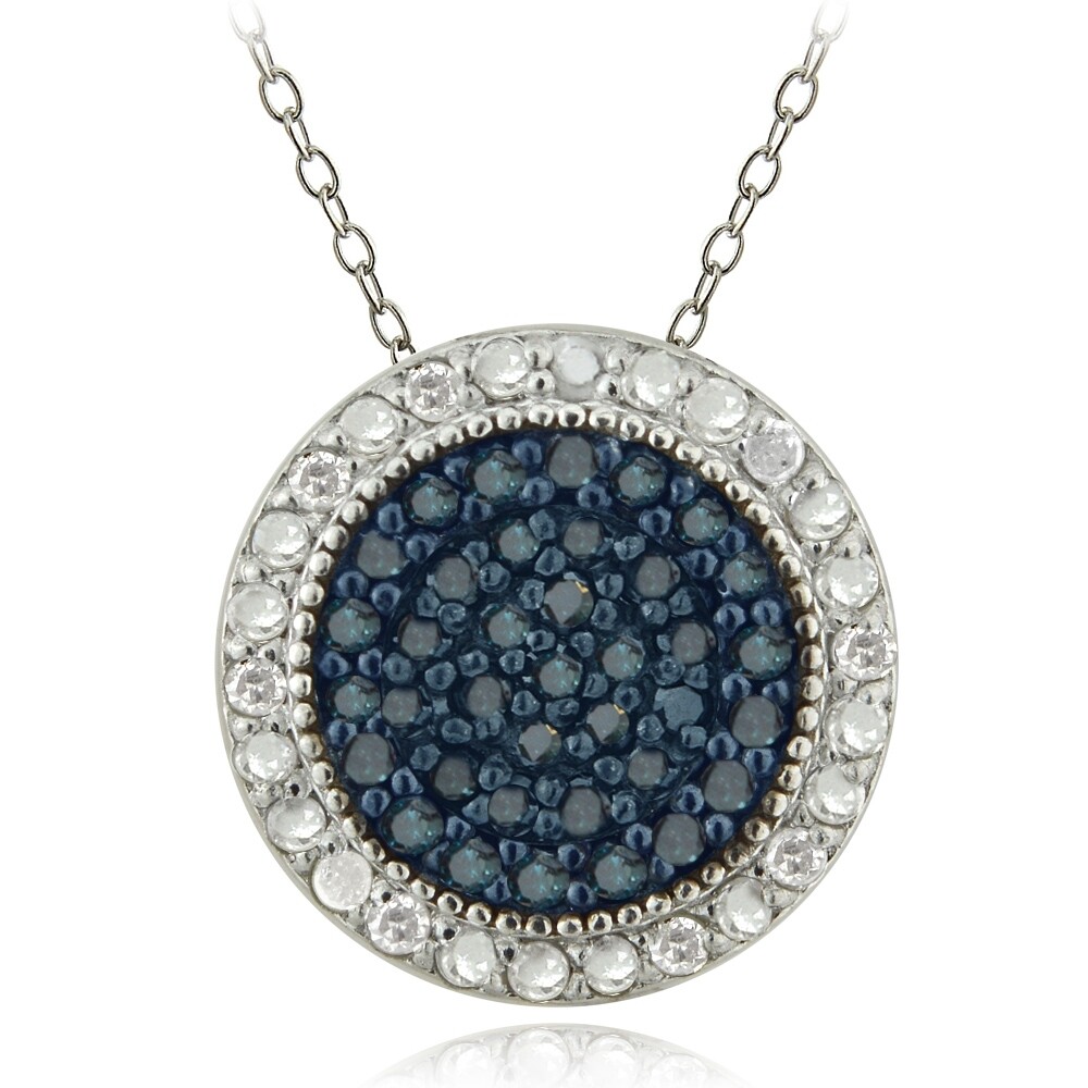 925 Sterling Silver 1/2ct Blue & White Diamond Circle Necklace, 18″