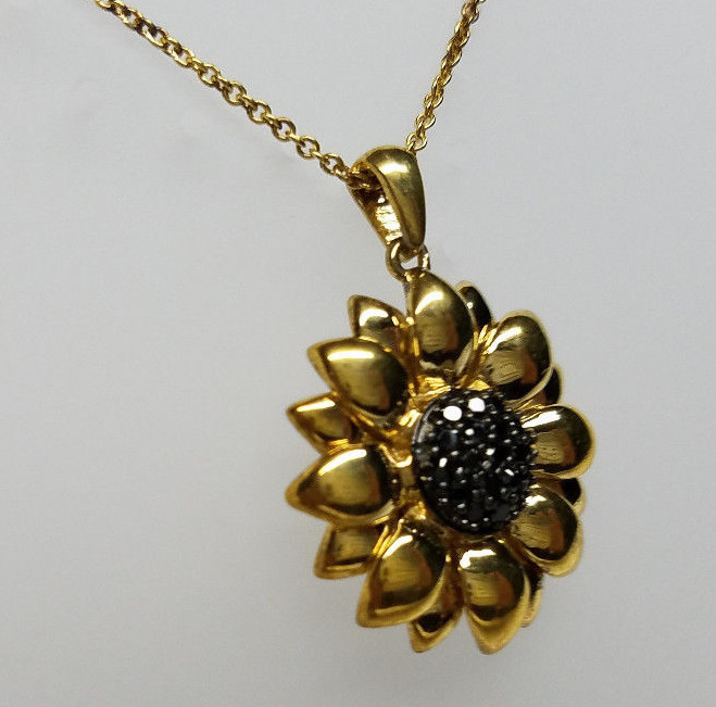 18k Gold 925 Sterling Silver CZ Flower Necklace Pendant NOS US SELLER!