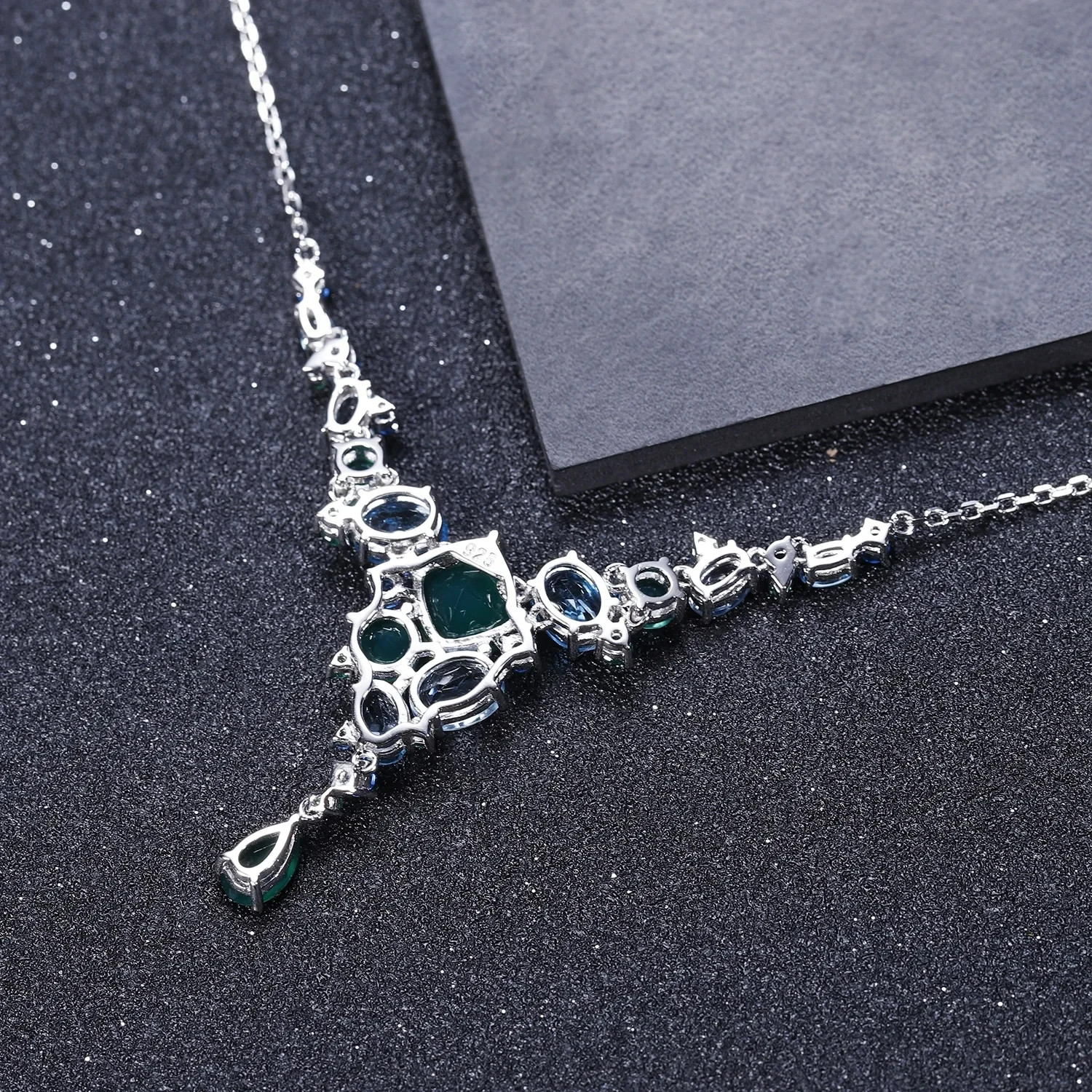 Green Agate Topaz Cascading Bridal Necklace Sterling Silver May BirthStone